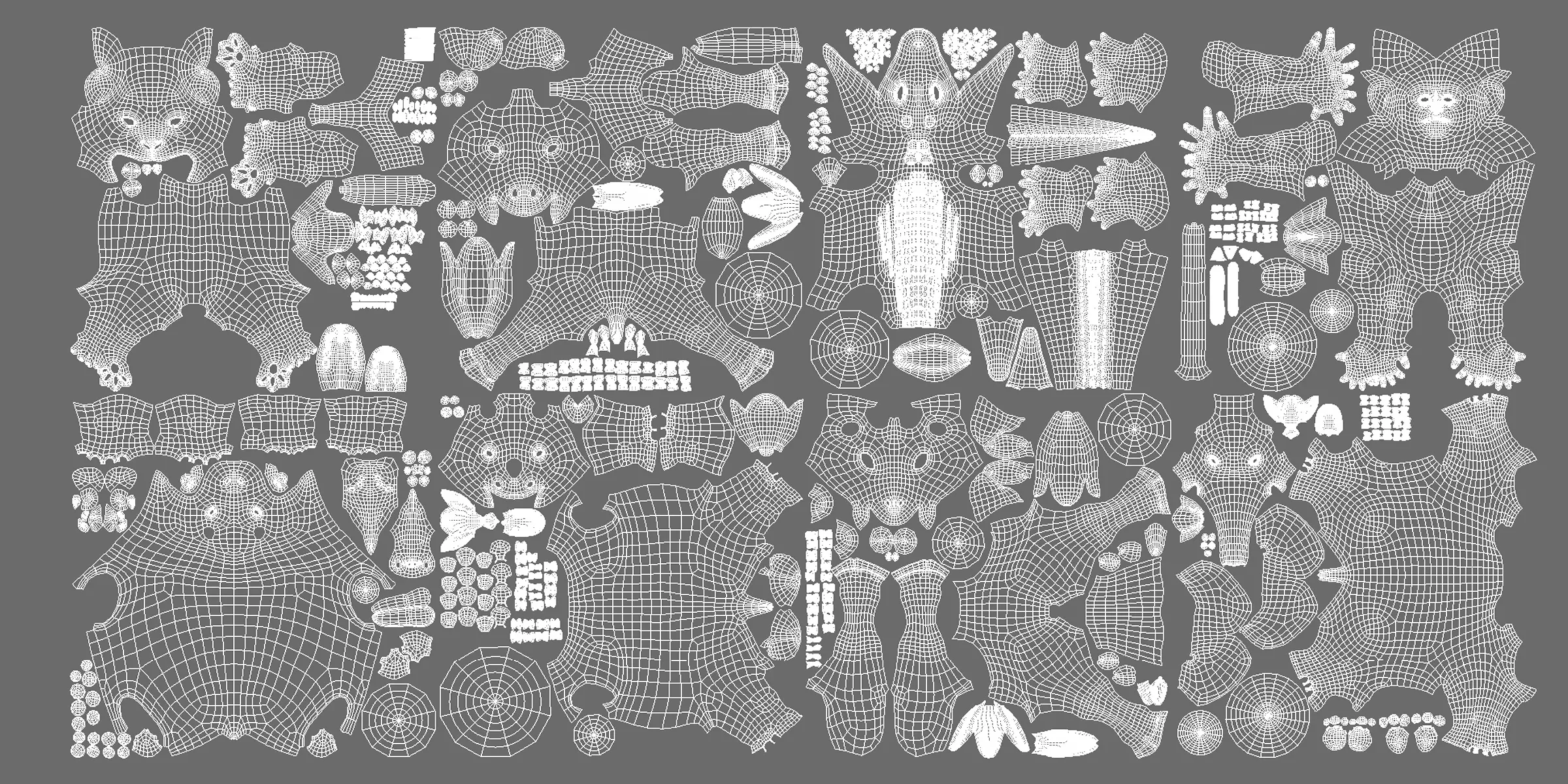 8 Wild Animal Baby - Topology + UV Map