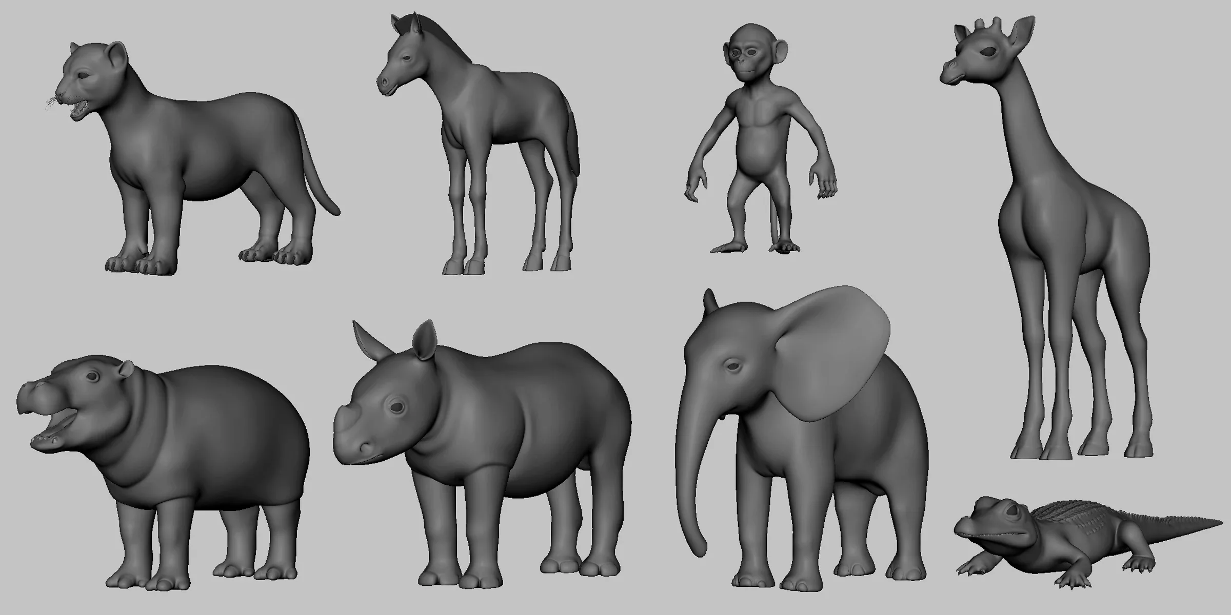 8 Wild Animal Baby - Topology + UV Map