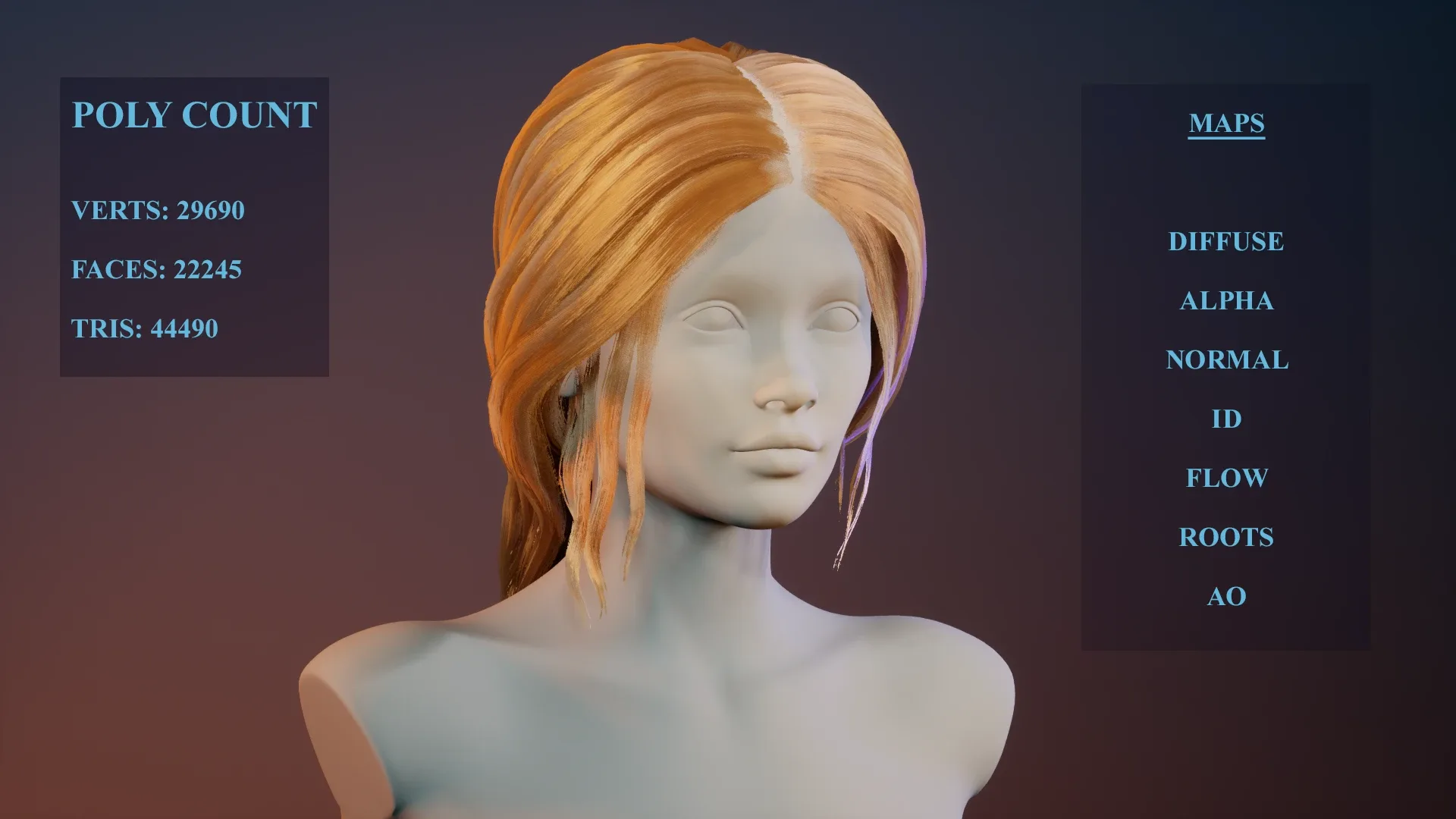 Real-Time Hairstyle optimised for Games.