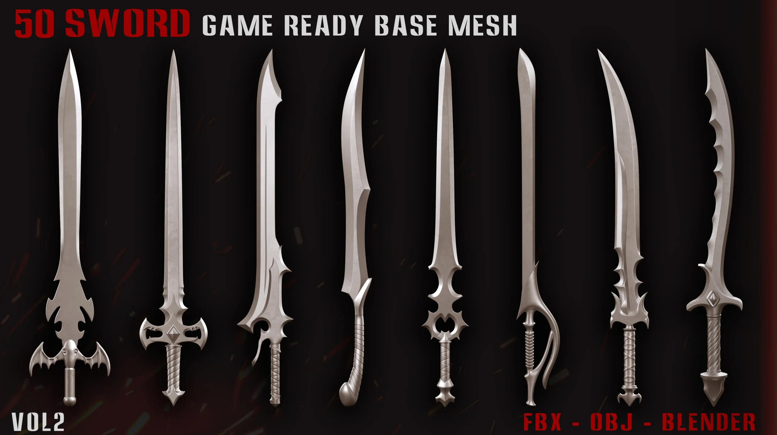 50 Sword Game Ready Base Mesh - Vol02