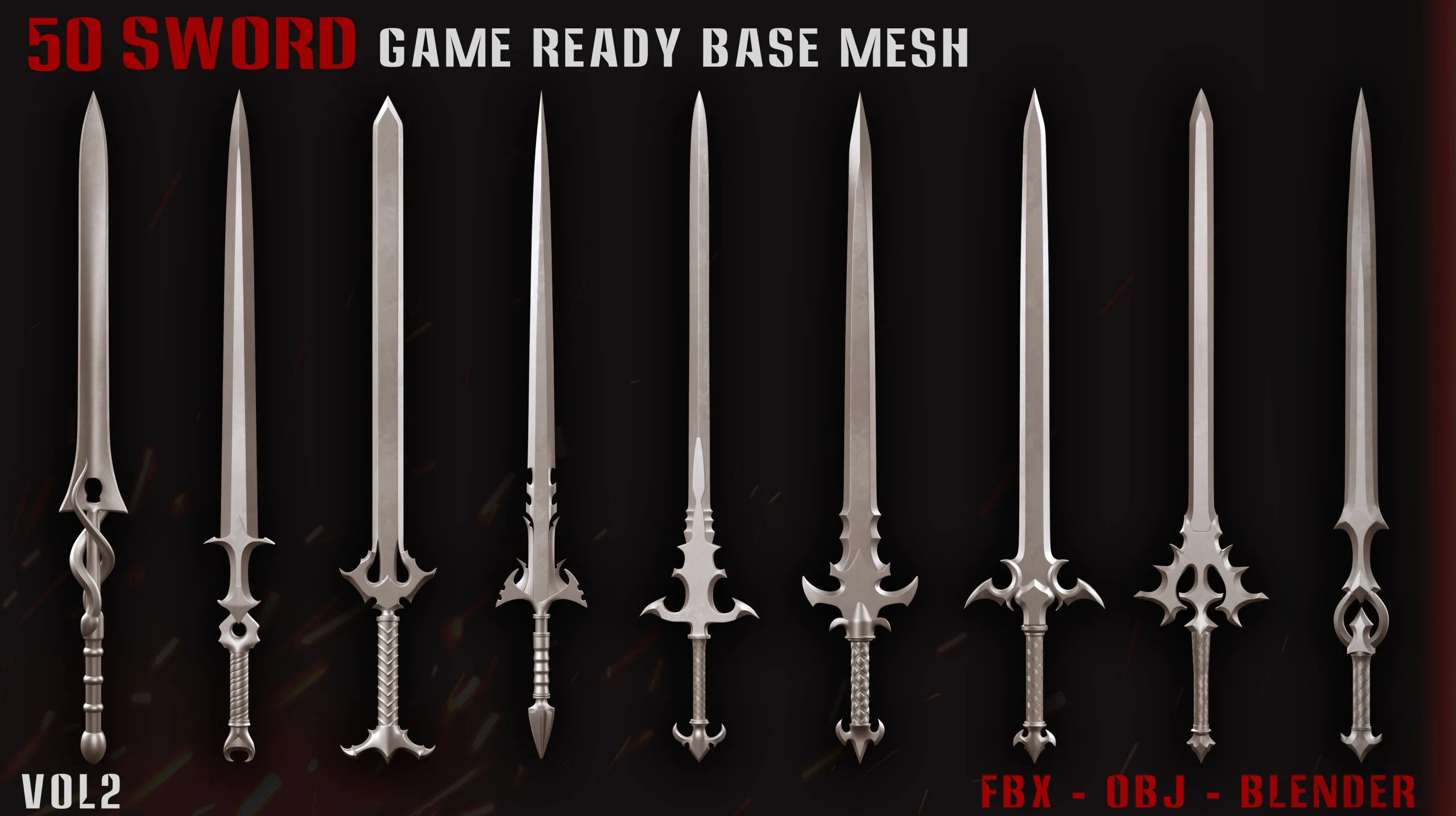 50 Sword Game Ready Base Mesh - Vol02