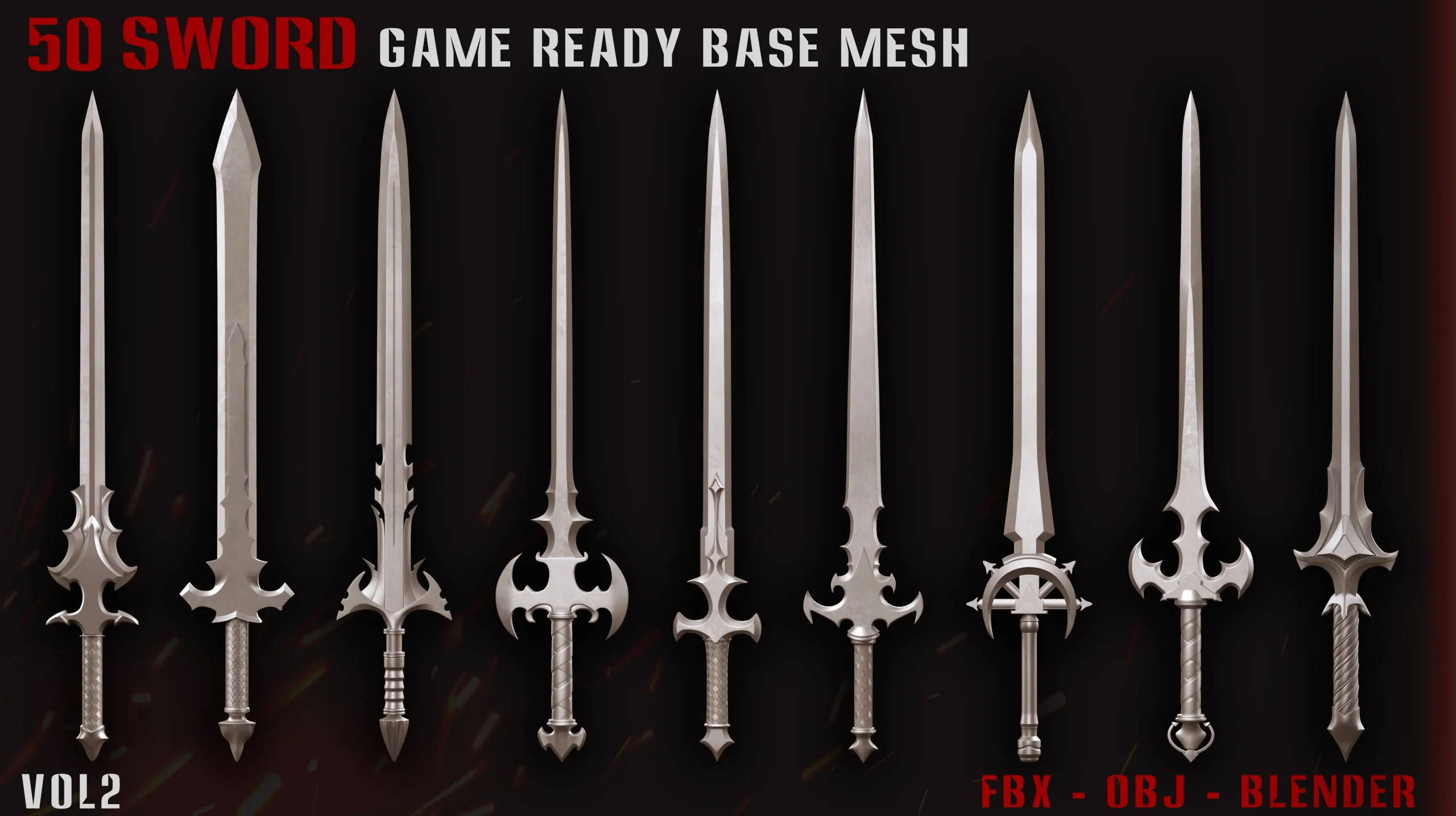 50 Sword Game Ready Base Mesh - Vol02