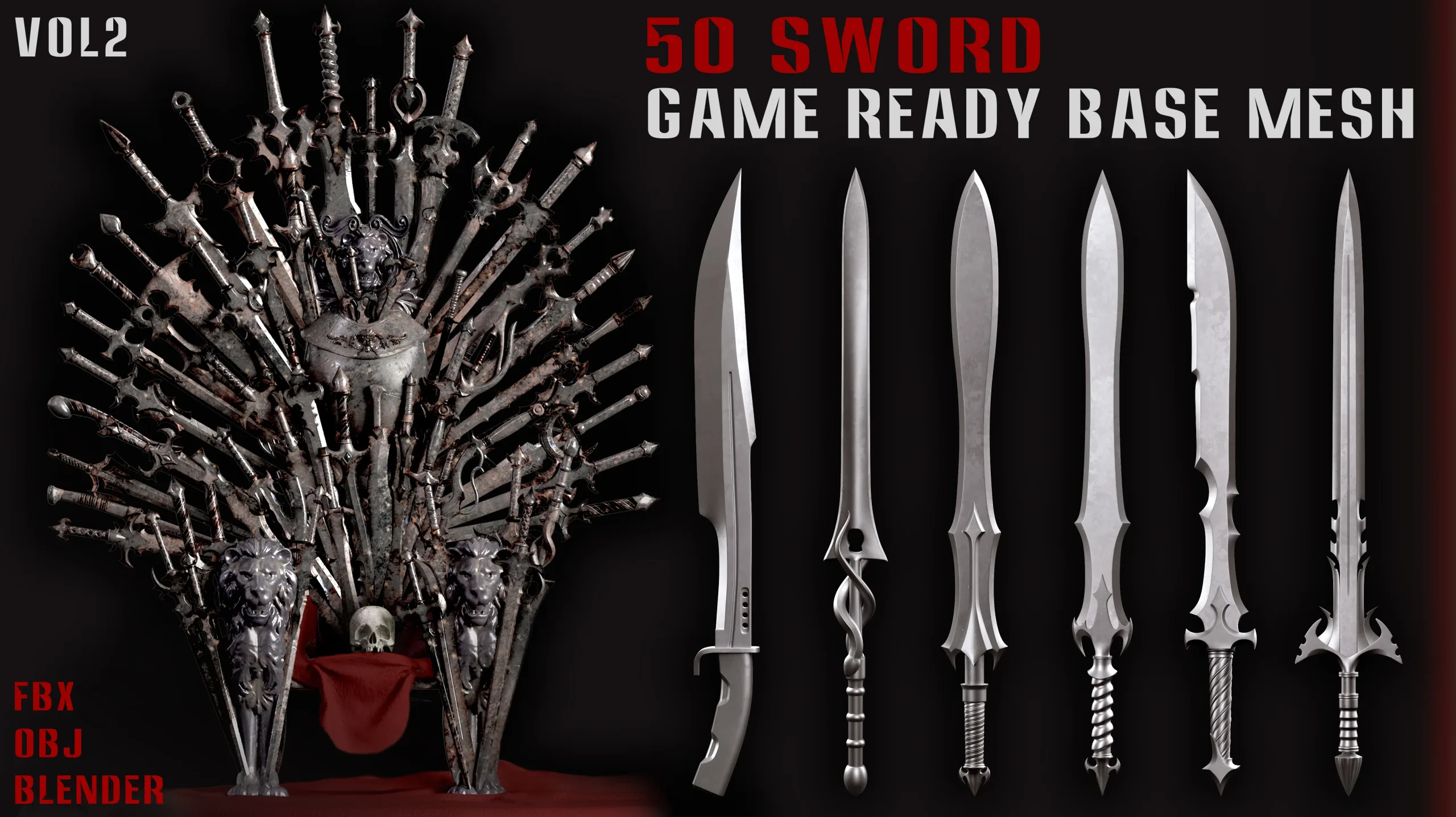 50 Sword Game Ready Base Mesh - Vol02