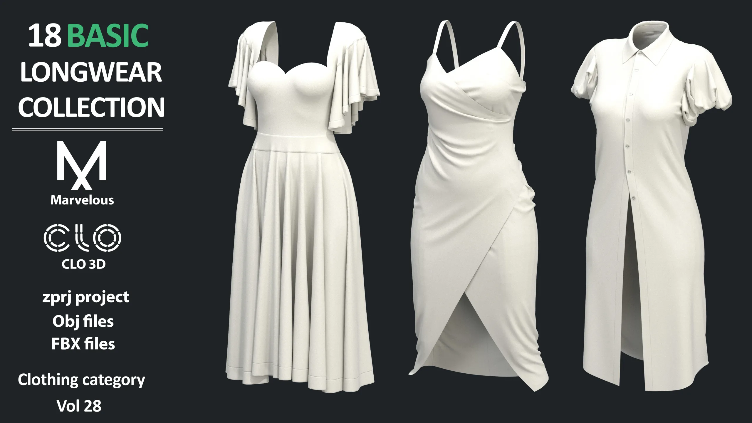 17+1 BASIC WOMEN'S LONGWEAR / Marvelous Designer / CLO3D + ZPRJ + OBJ