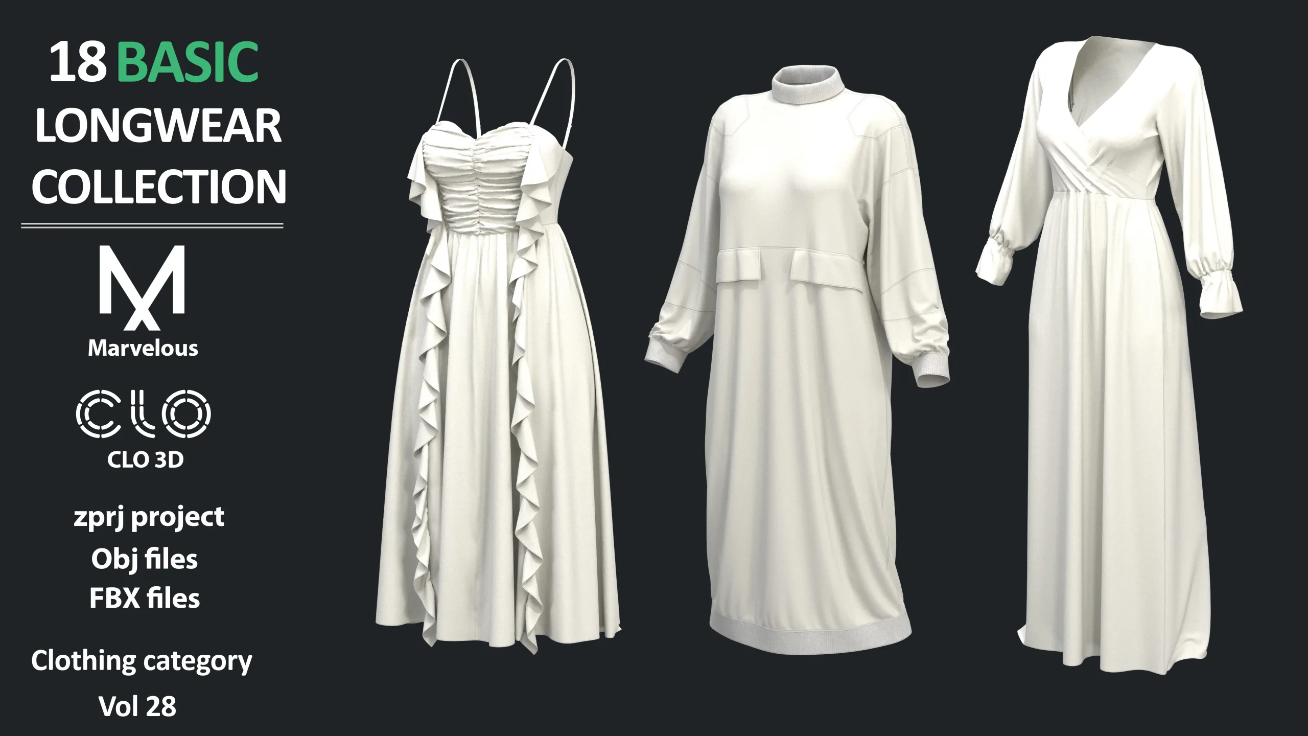 17+1 BASIC WOMEN'S LONGWEAR / Marvelous Designer / CLO3D + ZPRJ + OBJ