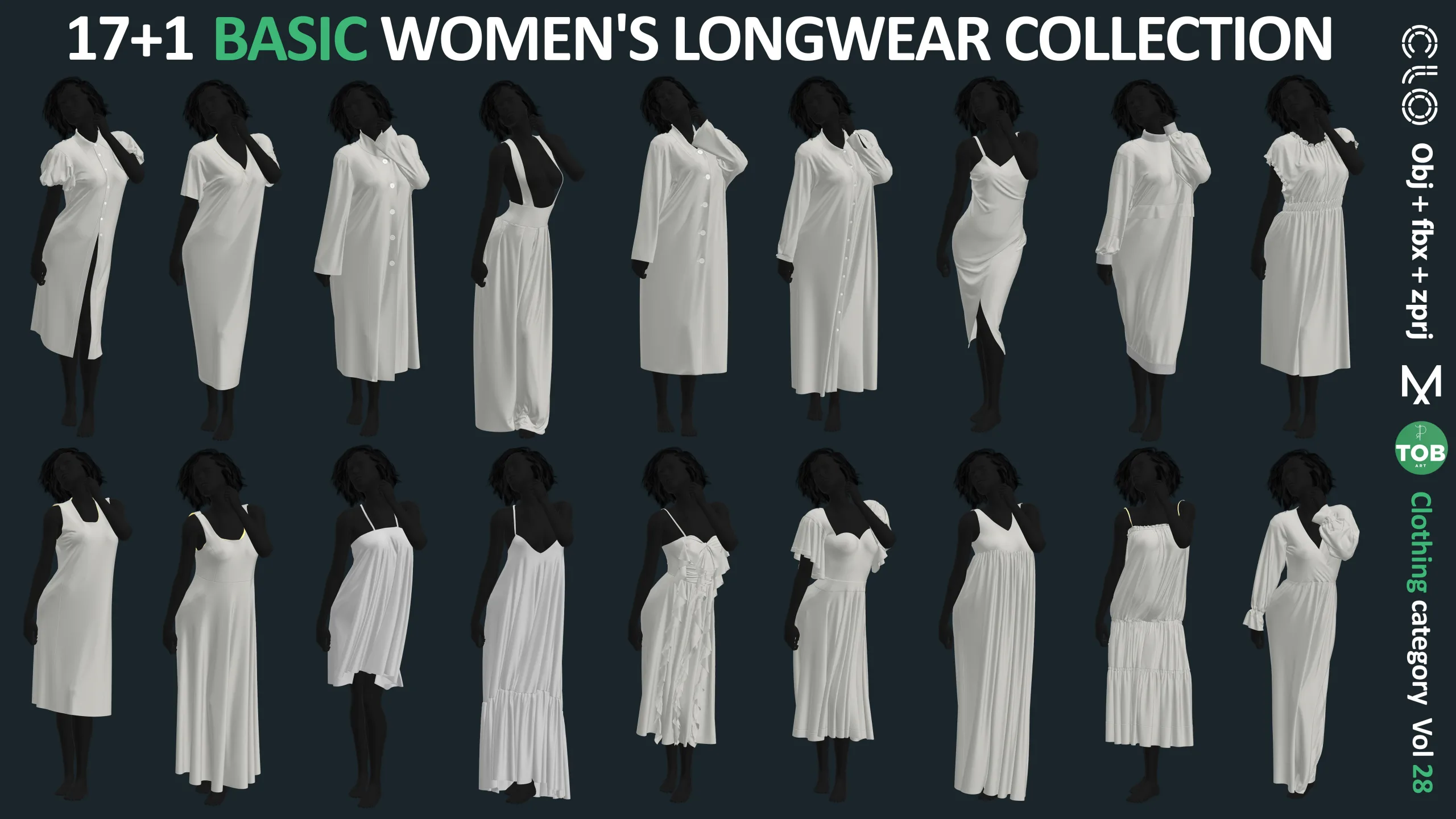 17+1 BASIC WOMEN'S LONGWEAR / Marvelous Designer / CLO3D + ZPRJ + OBJ