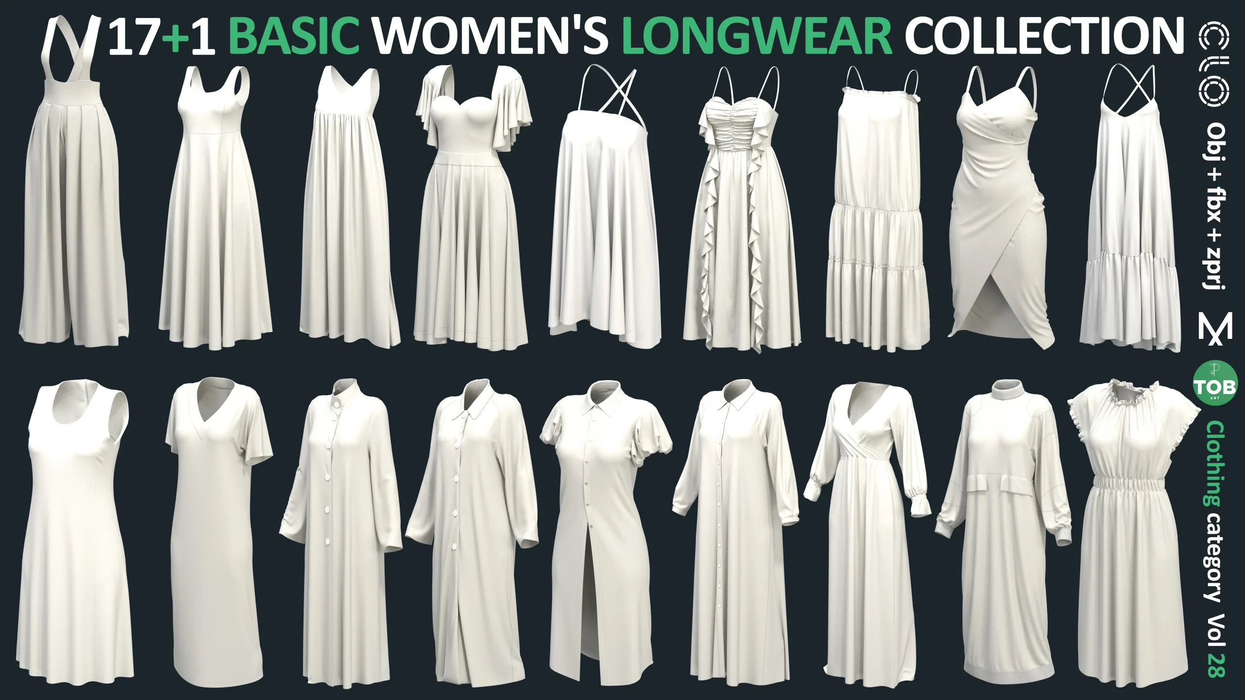 17+1 BASIC WOMEN'S LONGWEAR / Marvelous Designer / CLO3D + ZPRJ + OBJ