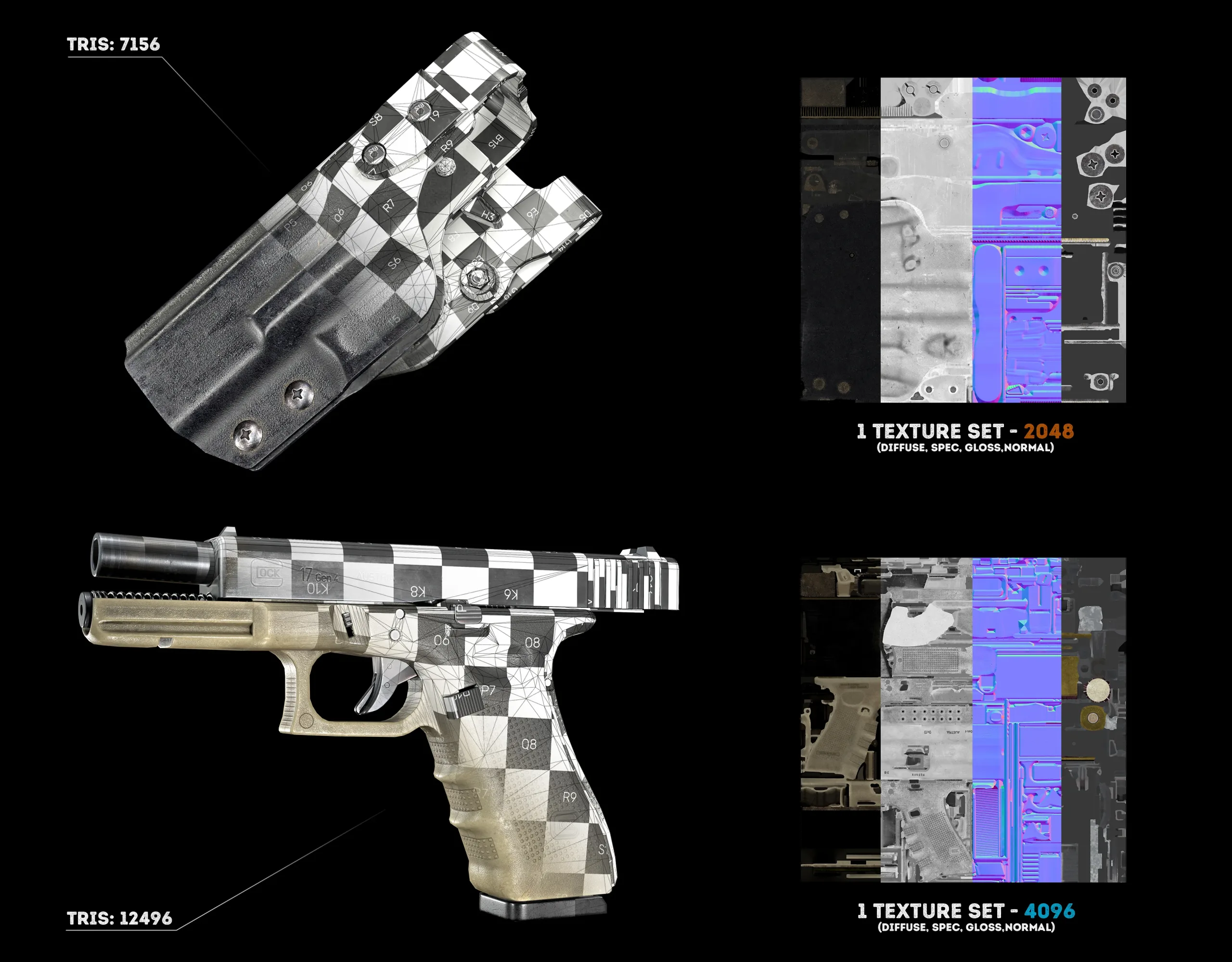glock 17 gen 4 pistol and holster (rigged)