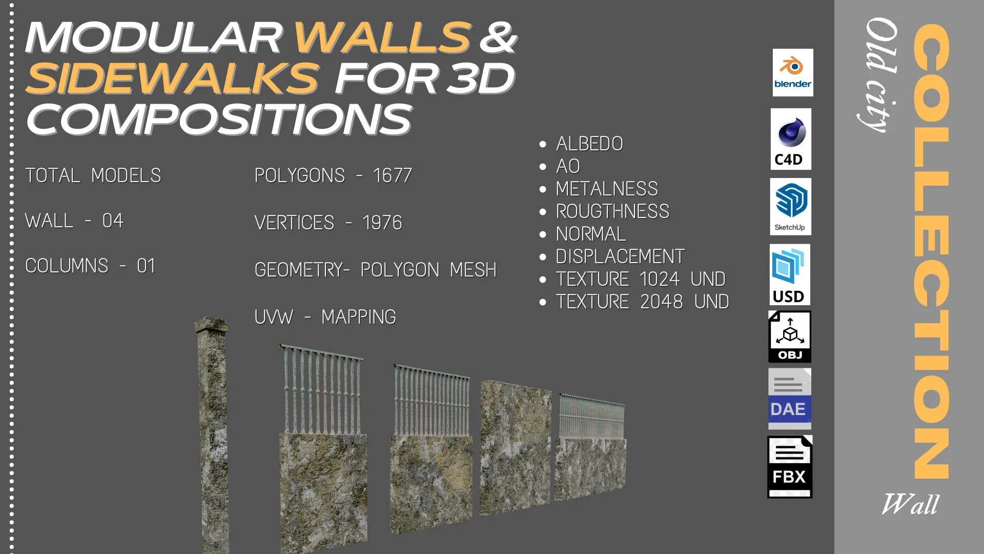 MODULAR WALLS FOR 3D COMPOSITIONS Low-poly 3D model