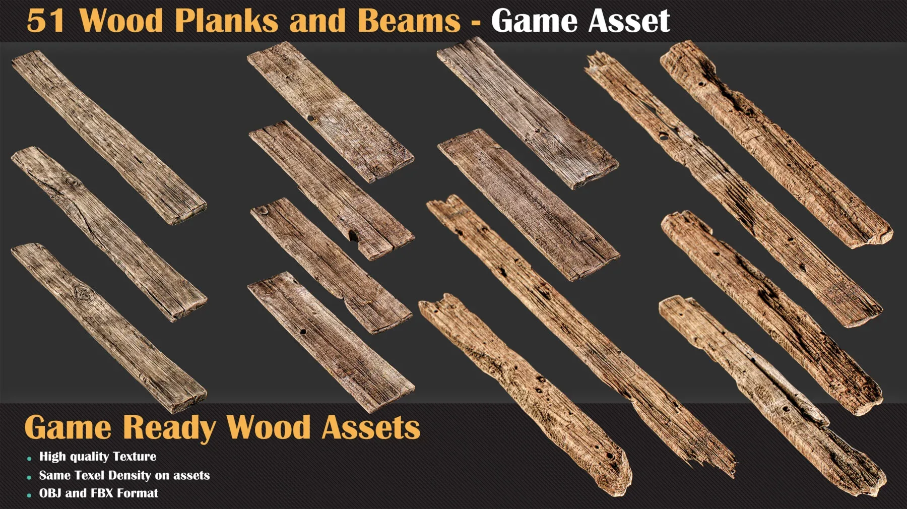 51 Wood Planks and Beams - Game Asset