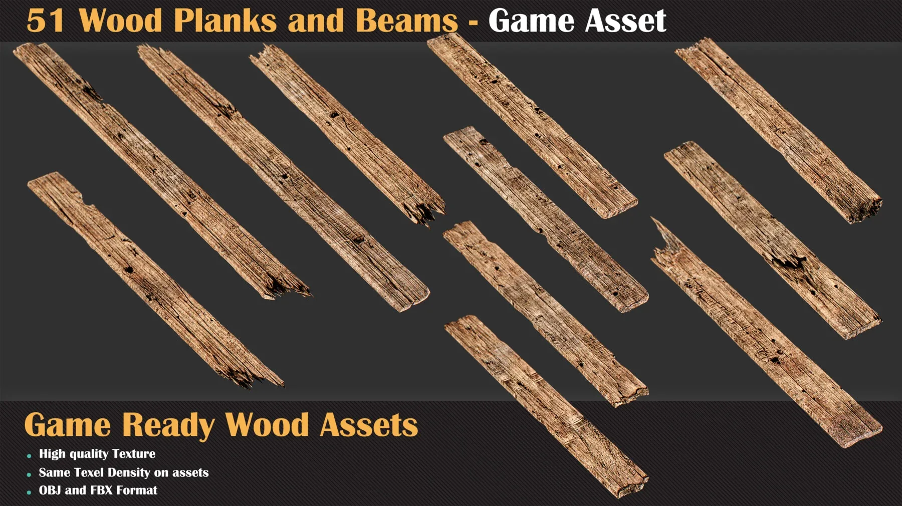 51 Wood Planks and Beams - Game Asset