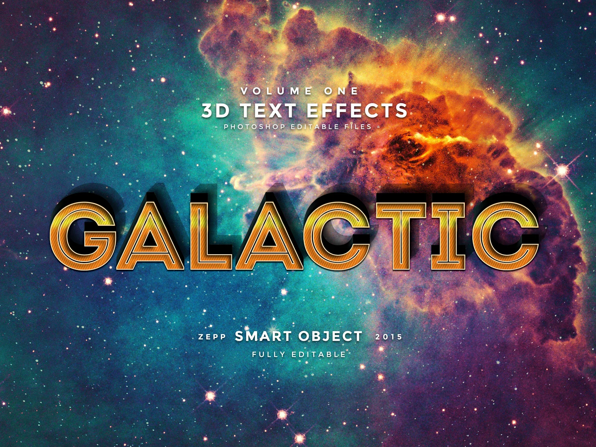 Galactic PSD fully editable text effect. Layer style PSD mockup template.