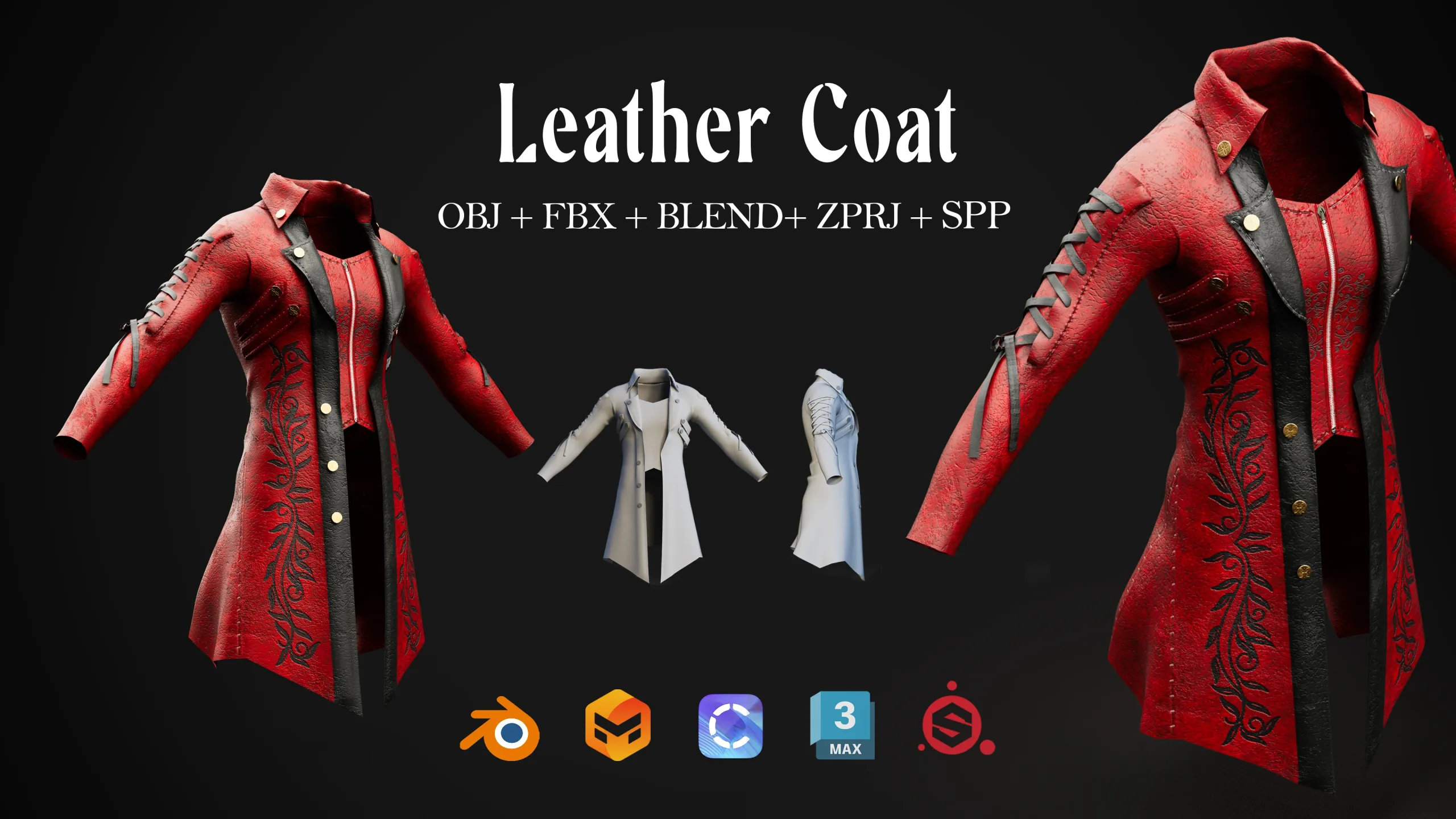 Leather Coat (Retopo) - ZPRJ+OBJ+FBX+SPP