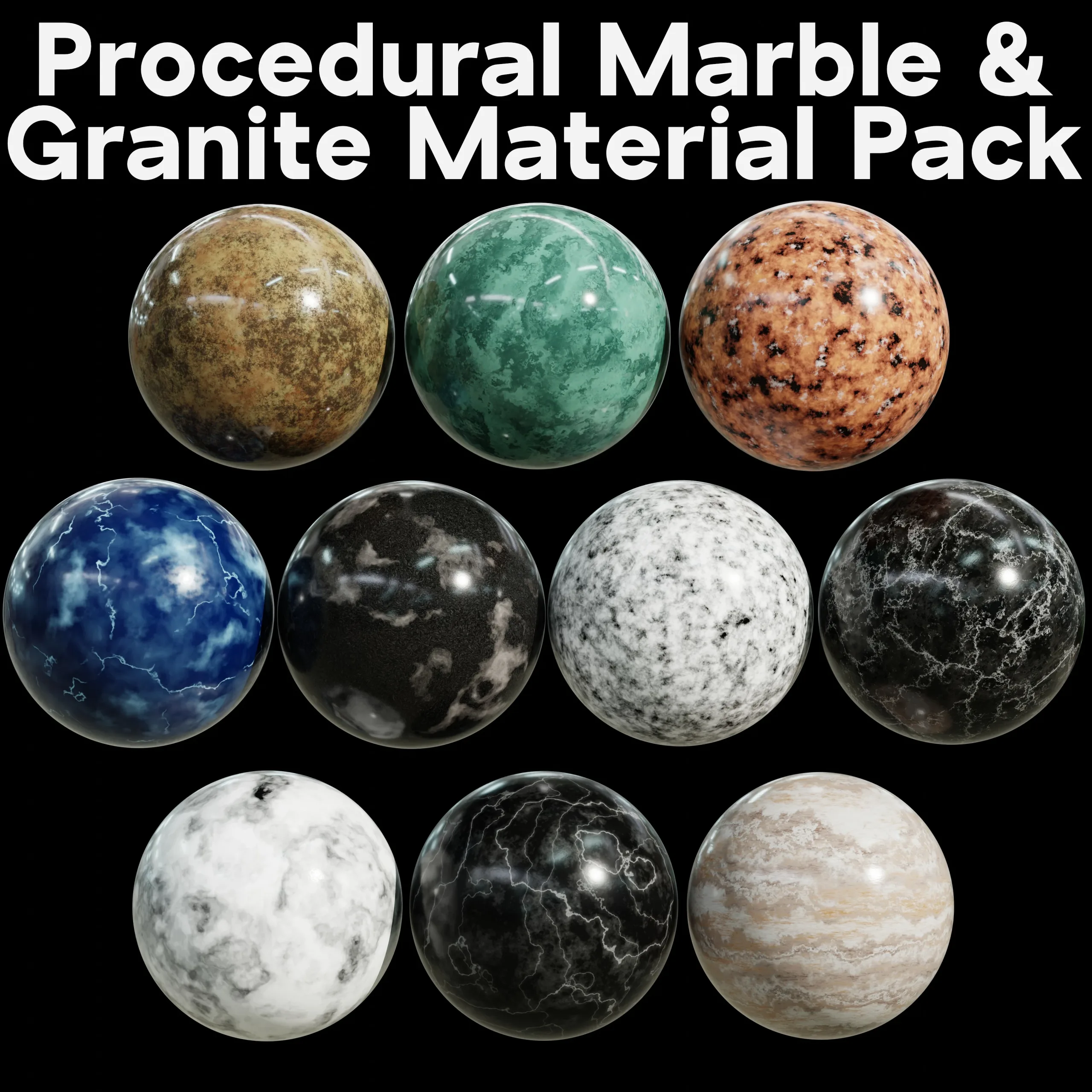 Blender Procedural Marble & Granite Material Pack #1