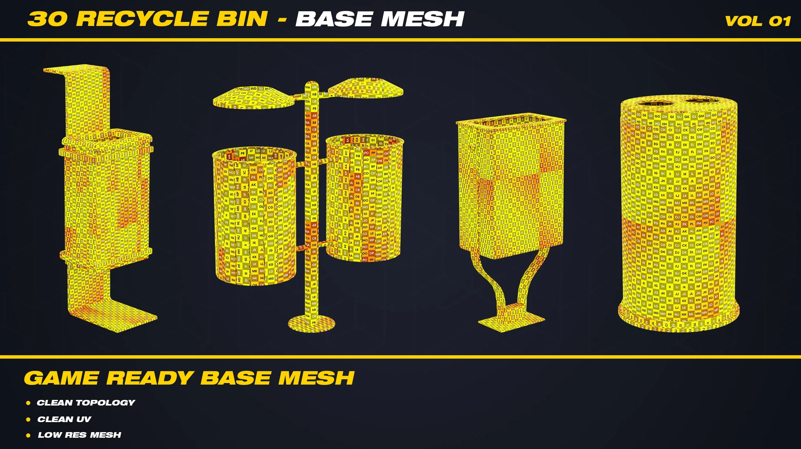30 Recycle Bin Base Mesh - VOL 01 ( Game Ready )
