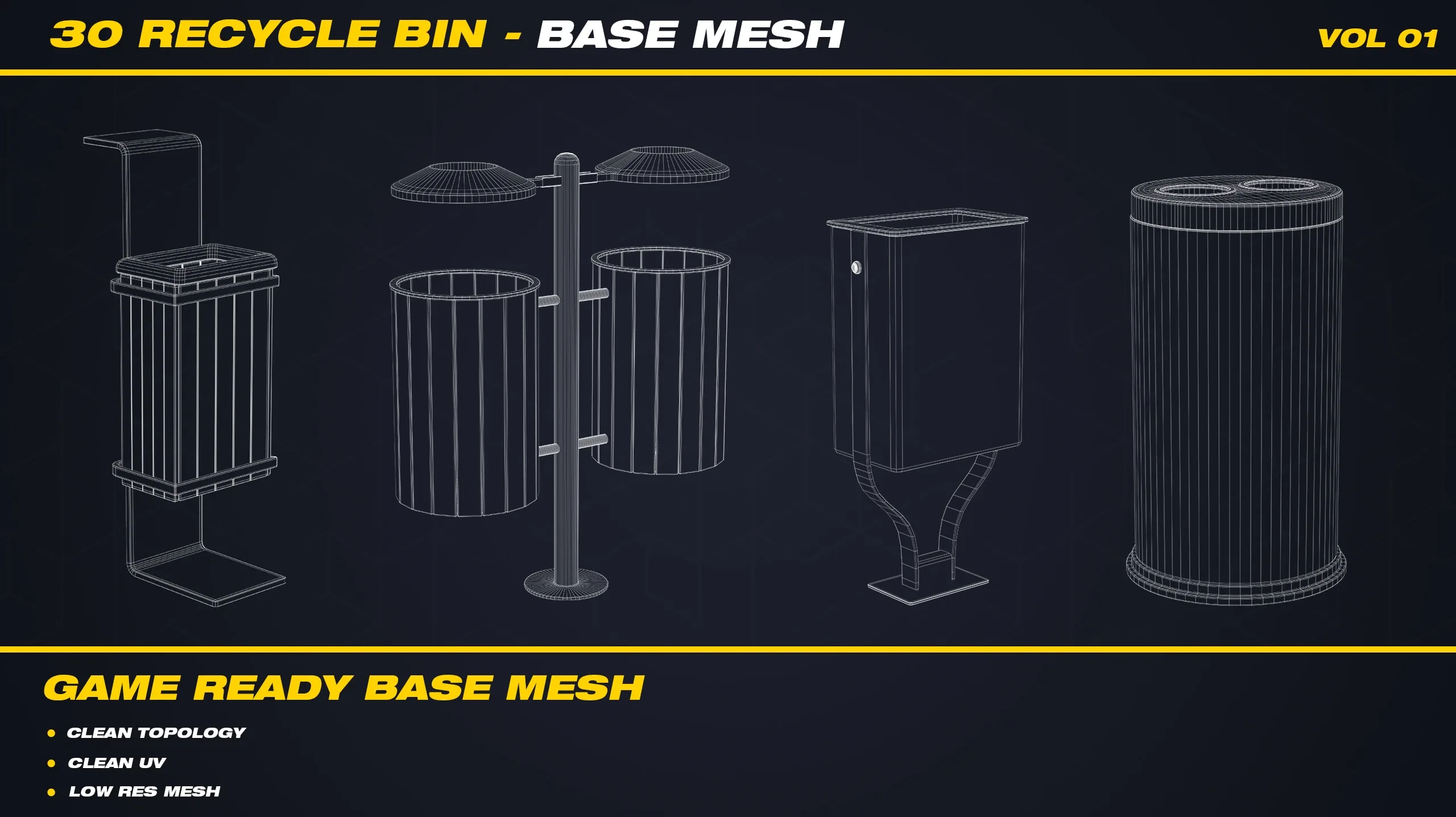 30 Recycle Bin Base Mesh - VOL 01 ( Game Ready )