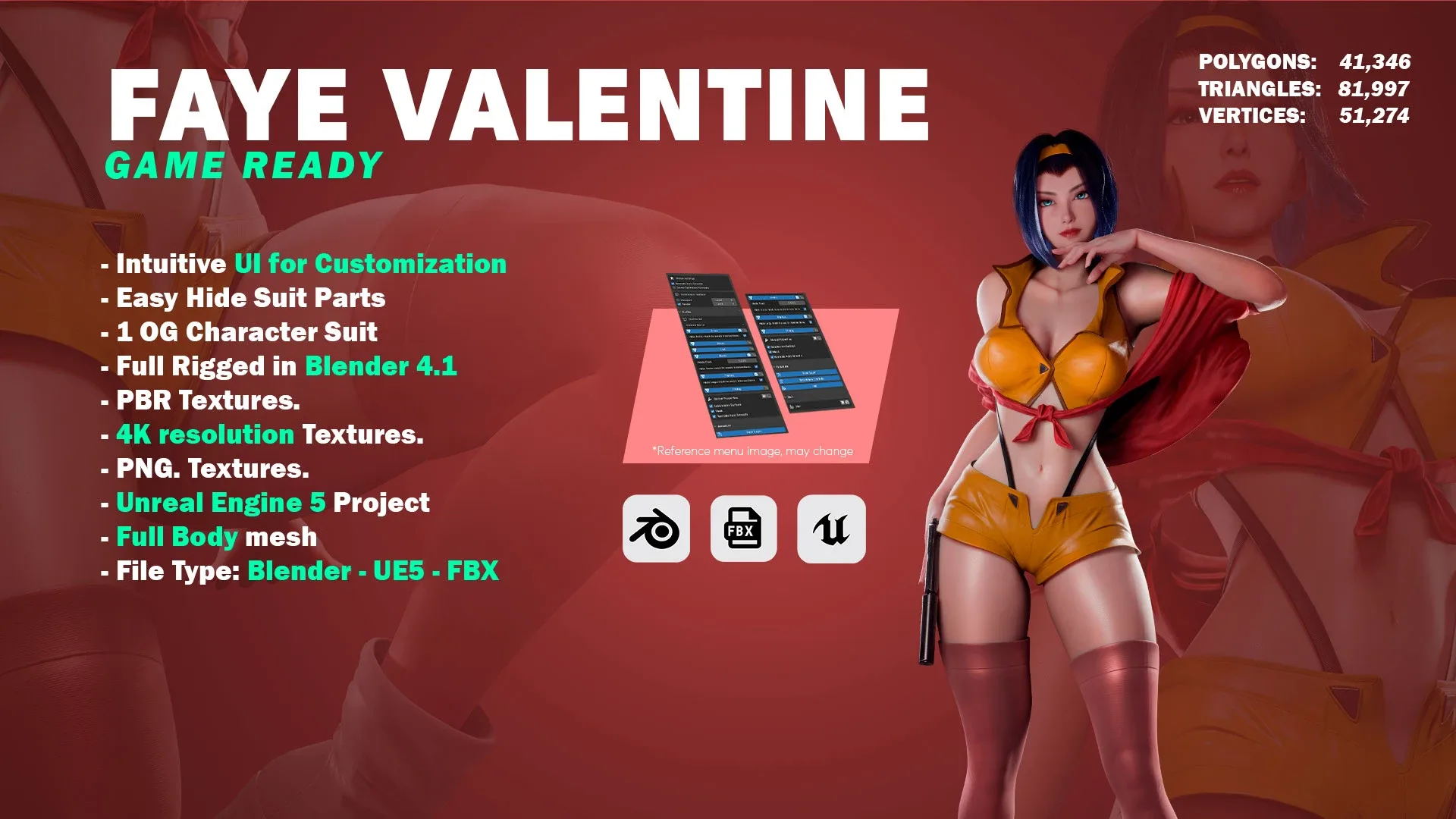 Faye Valentine - Cowboy Bebop - Game Ready 3D model - UE5 Low-poly 3D model