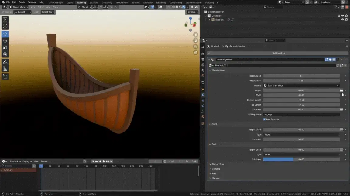 3D Tudor Blender Boat Geometry Node - Build Any Boat in Seconds