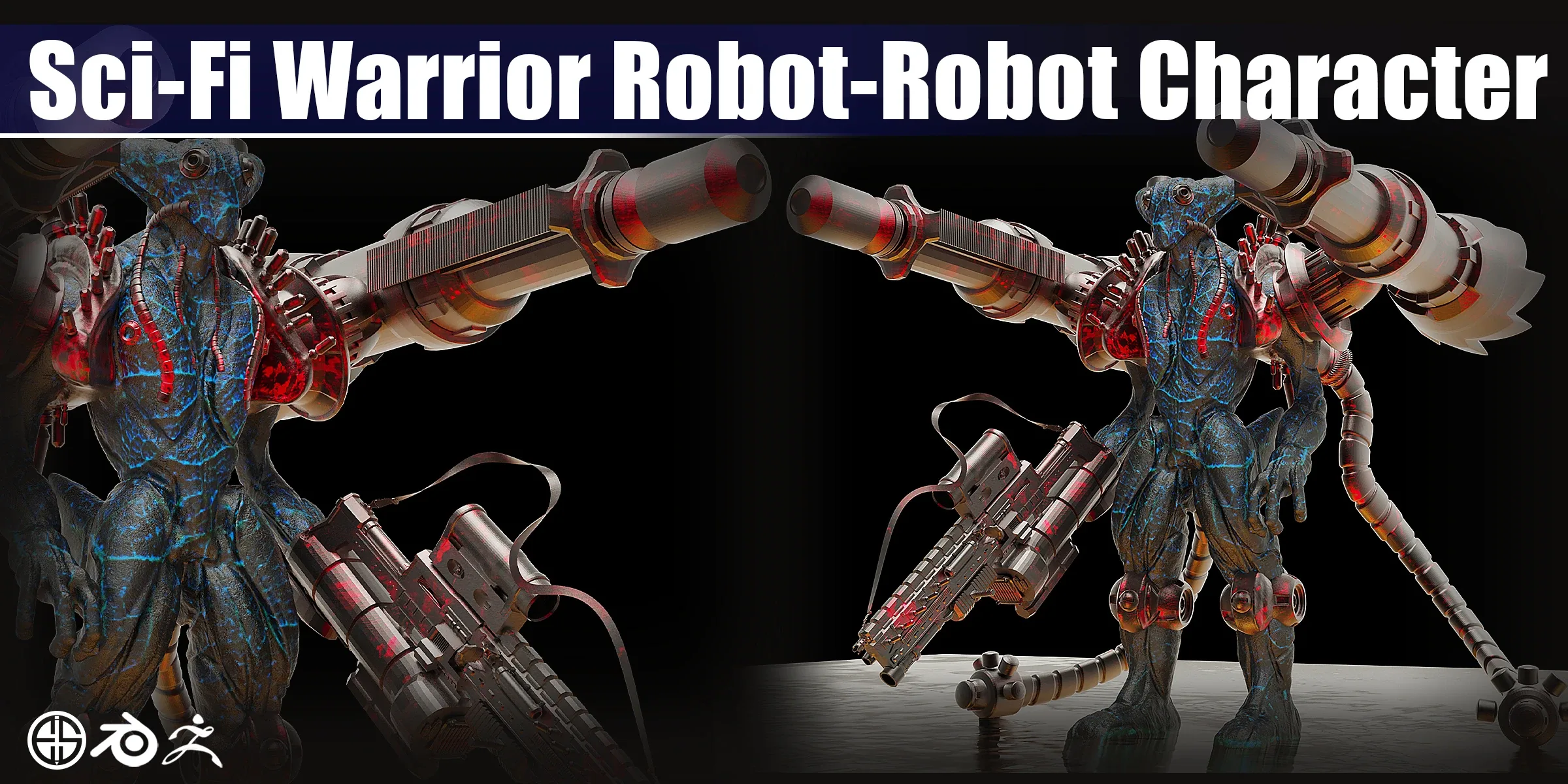 Sci-fi warrior robot-robot character