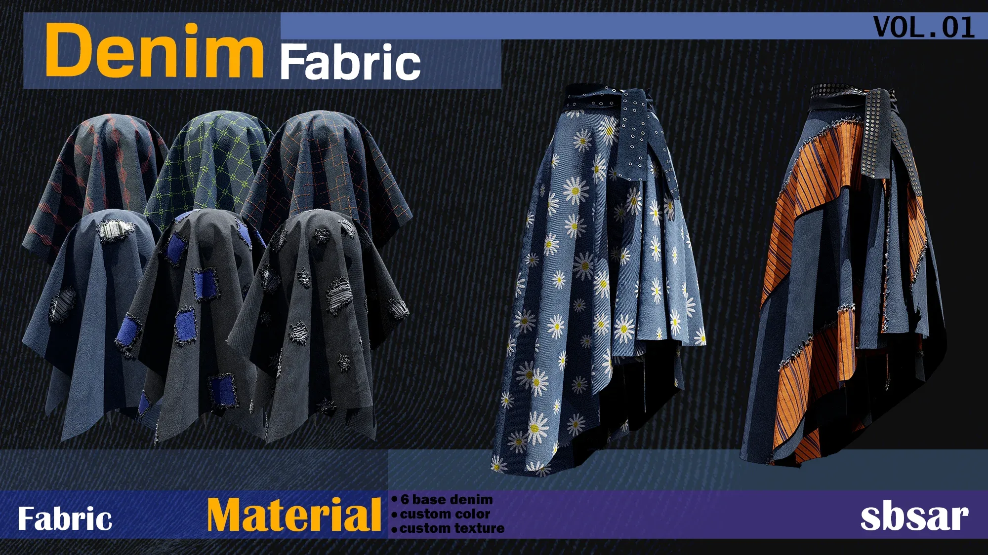 Denim Fabric Material-SBSAR-custom color- custom fabric texture-VOL 01