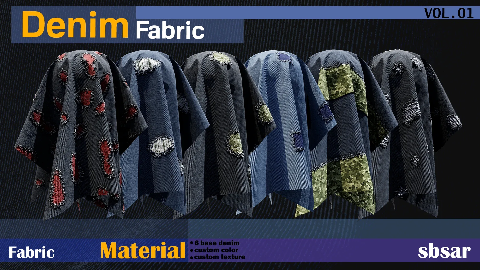 Denim Fabric Material-SBSAR-custom color- custom fabric texture-VOL 01