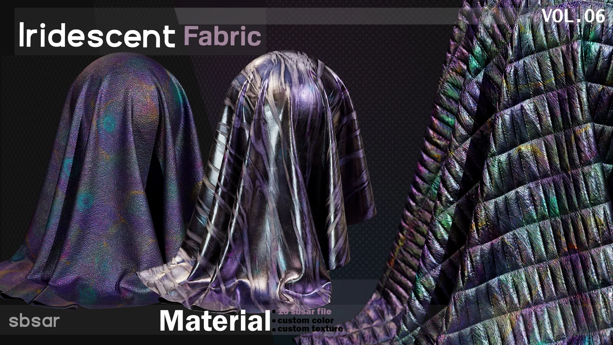 Iridescent fabric- Puffer seamless pattern- Leather- plastic- SBSAR -custom color -custom fabric texture -VOL 06