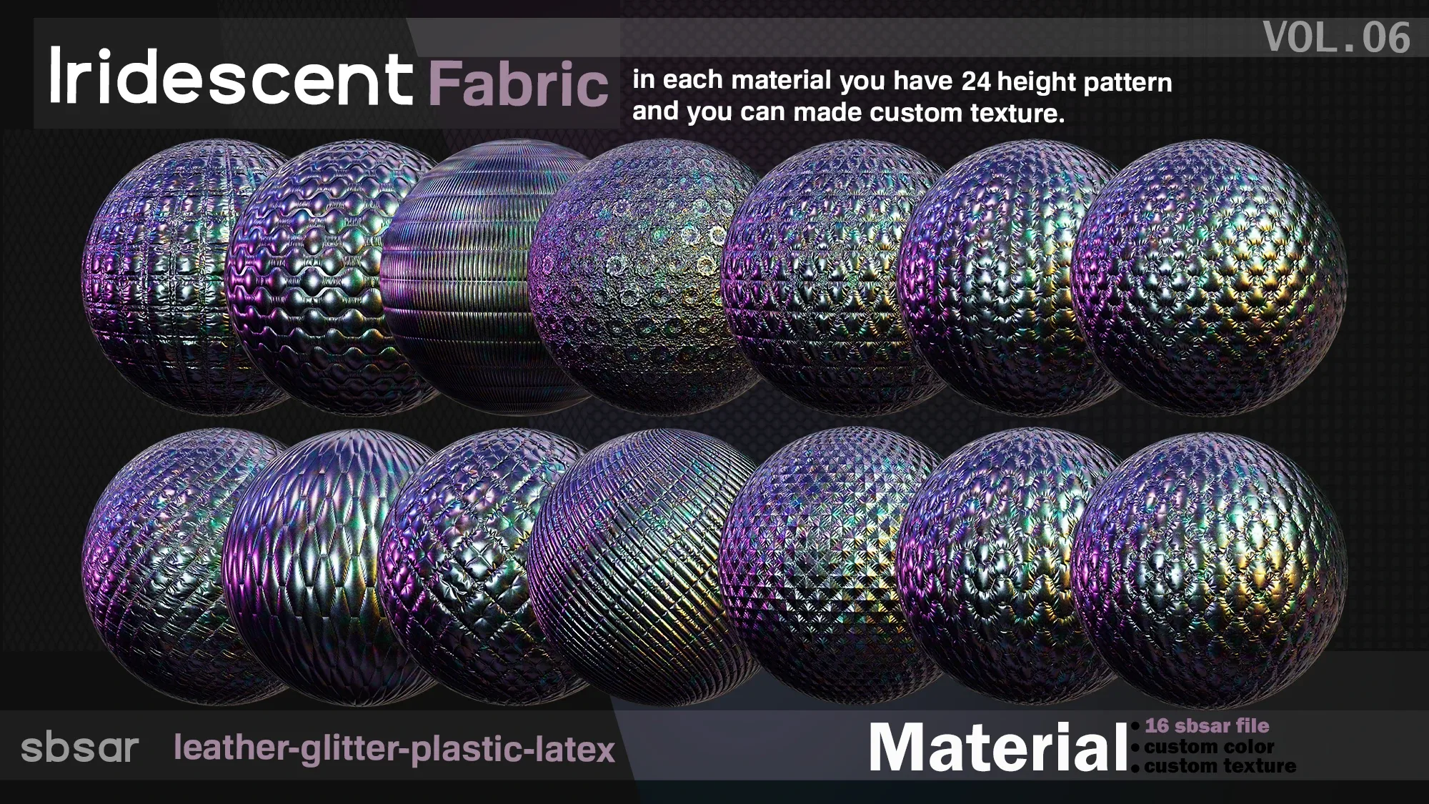 Iridescent fabric- Puffer seamless pattern- Leather- plastic- SBSAR -custom color -custom fabric texture -VOL 06