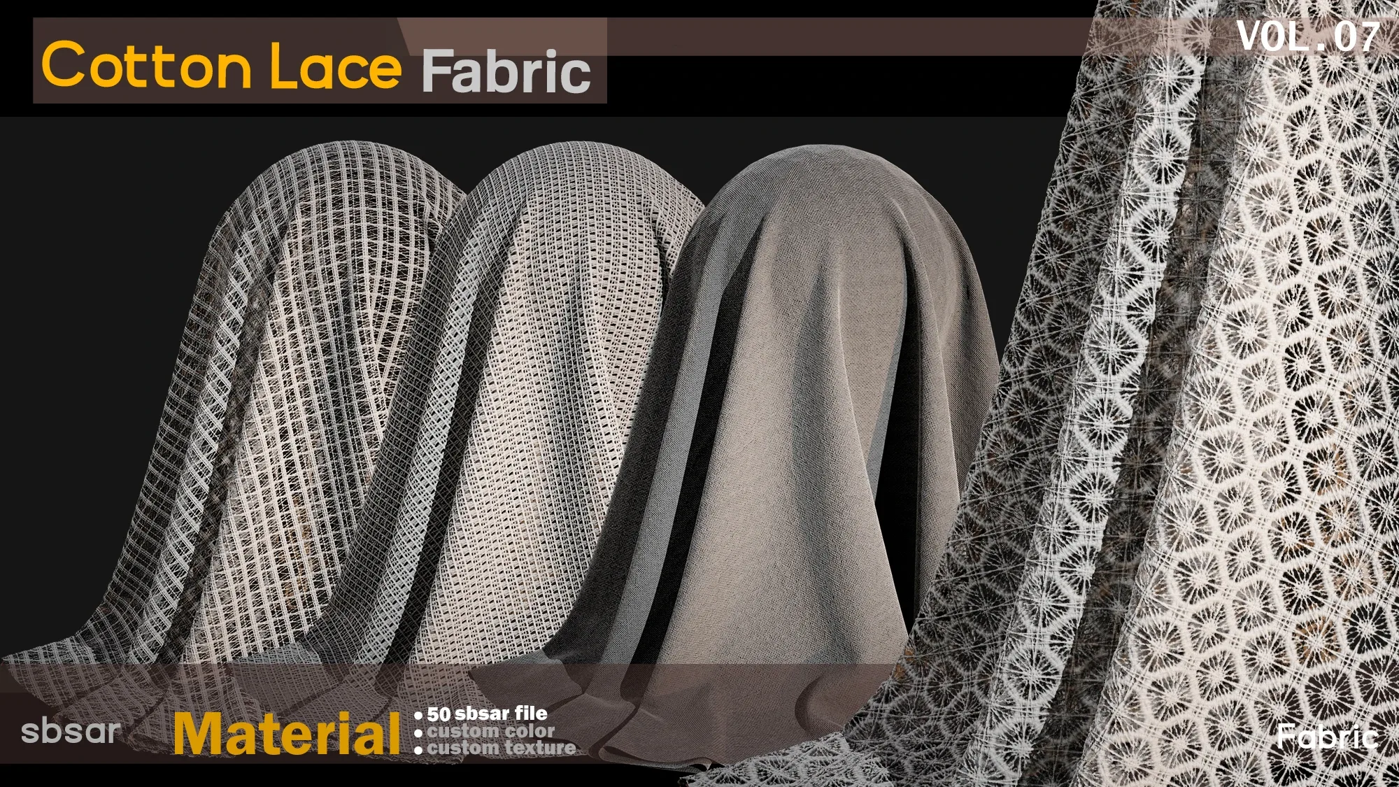 92 Cotton Lace fabric Material -SBSAR -custom color -custom fabric texture -VOL 07