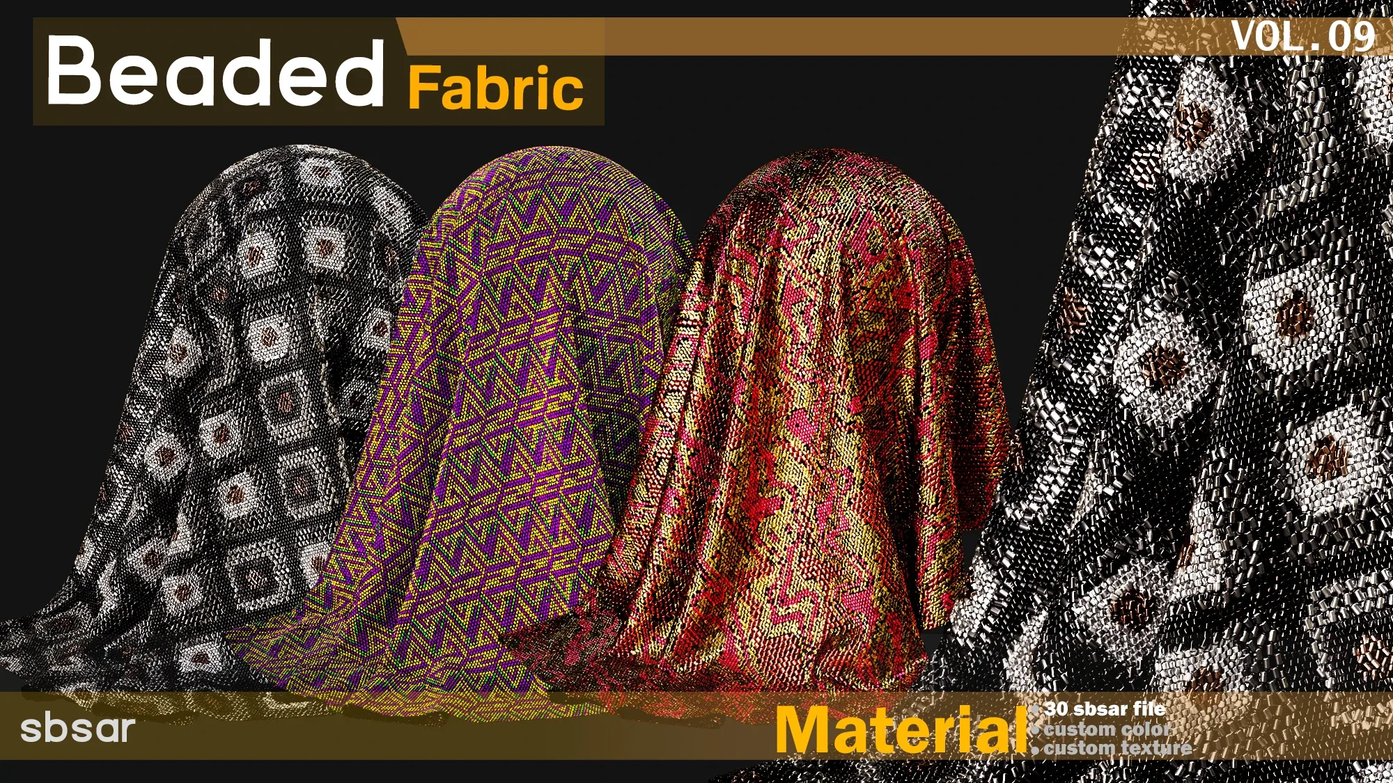30 Beaded fabric Material -SBSAR -custom color -custom fabric -VOL 09
