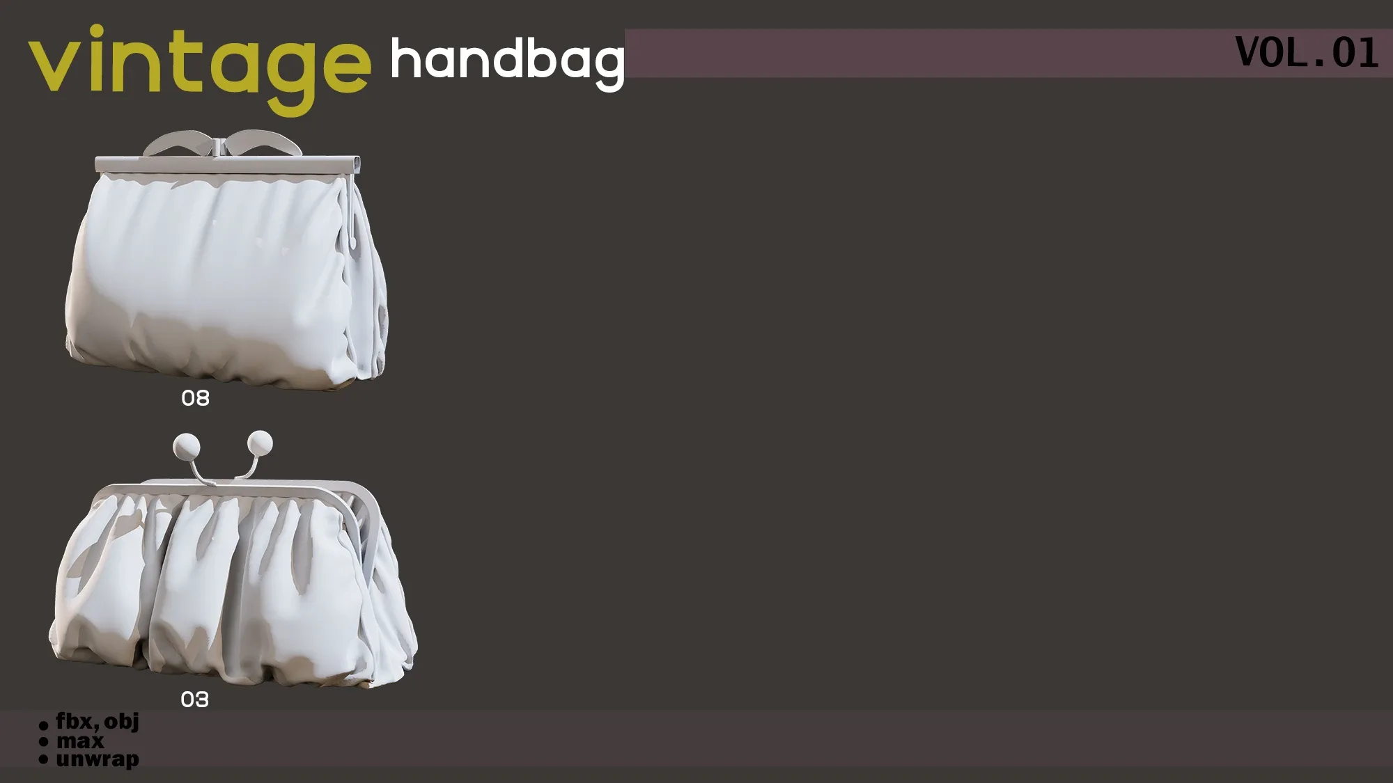 10 handbag - obj- fbx- 3ds max_ (Vintage collection) VOL01