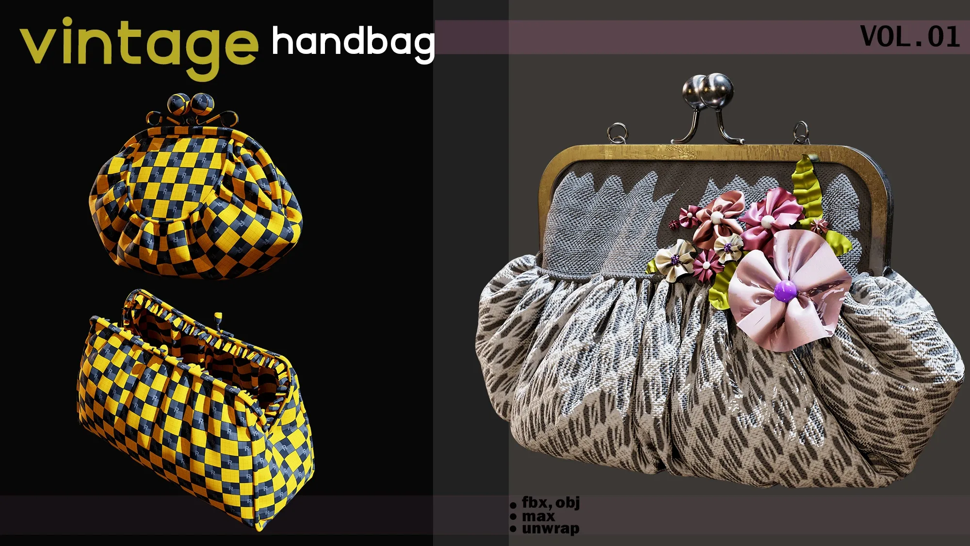 10 handbag - obj- fbx- 3ds max_ (Vintage collection) VOL01