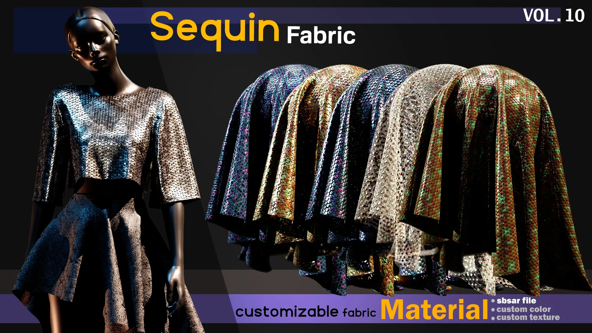 Sequin fabric Material -SBSAR -custom color -custom fabric -VOL 10