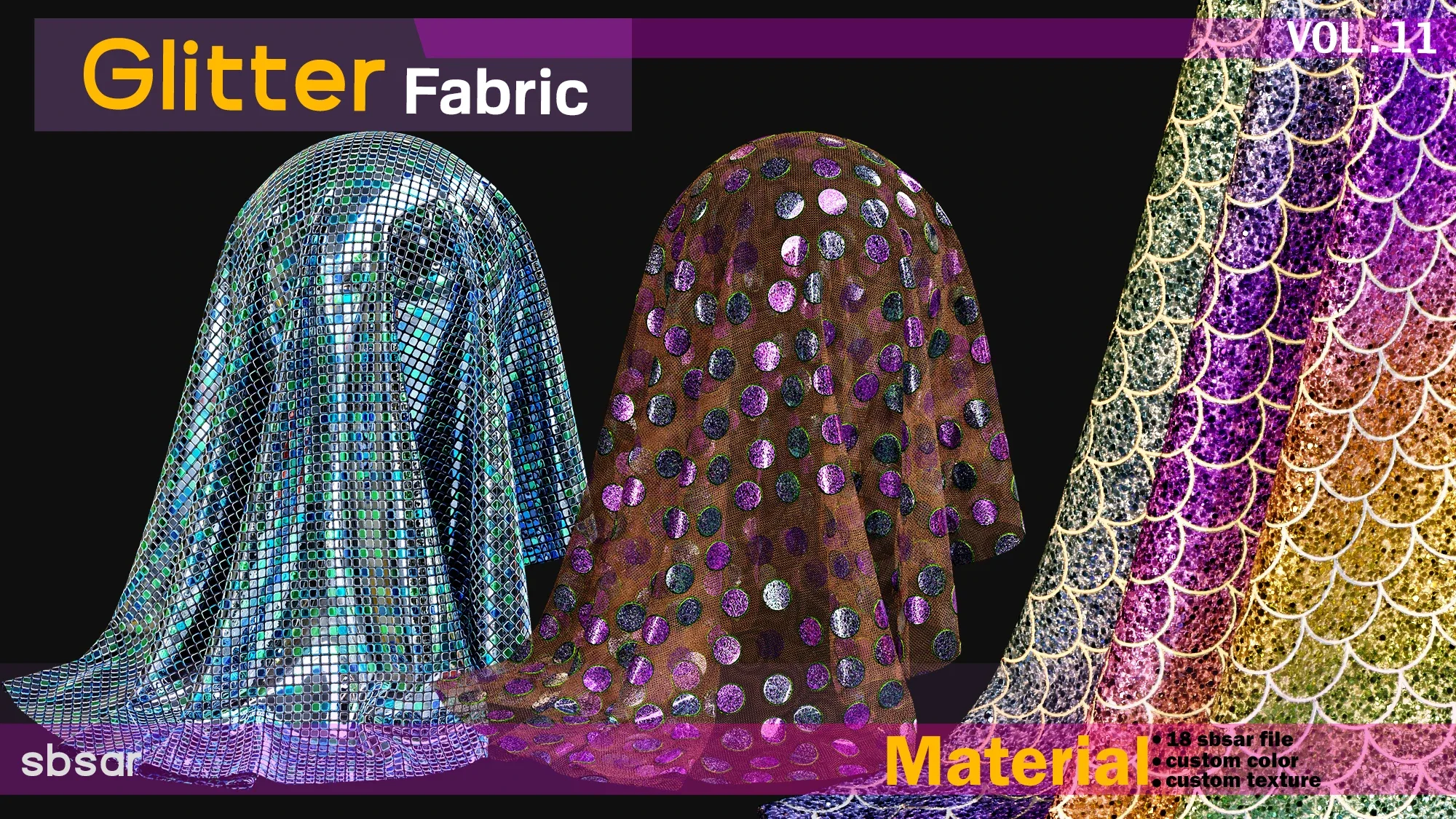 Glitter fabric Material -SBSAR -custom color -custom fabric -VOL 11