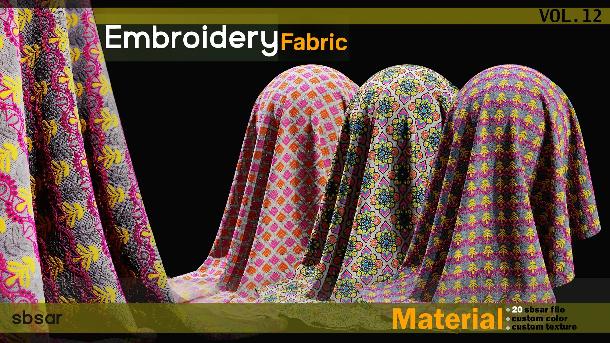 Embroidery fabric Material -SBSAR -custom color -custom fabric -VOL 12