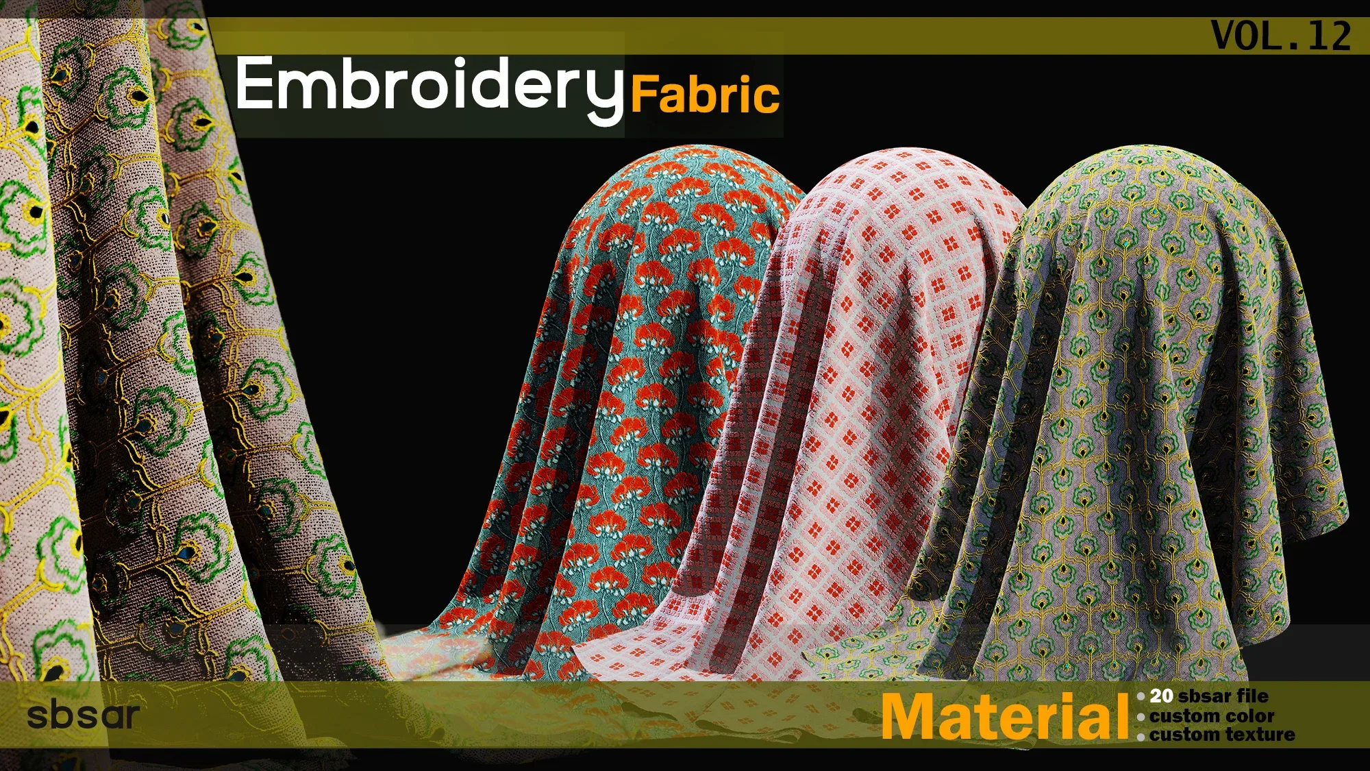 Embroidery fabric Material -SBSAR -custom color -custom fabric -VOL 12