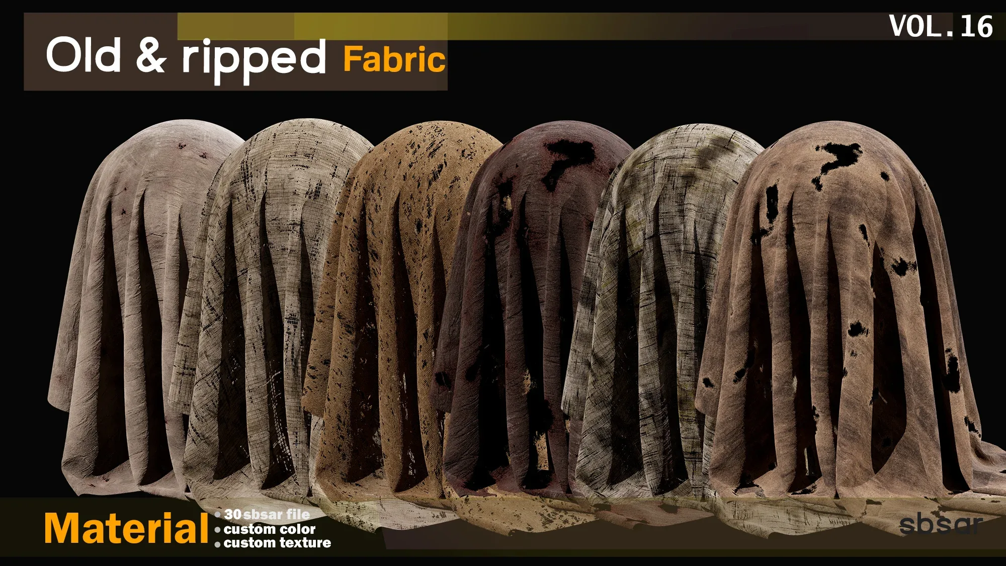 procedural old & ripped(torn) fabric Material -SBSAR -custom color -custom fabric -VOL 16