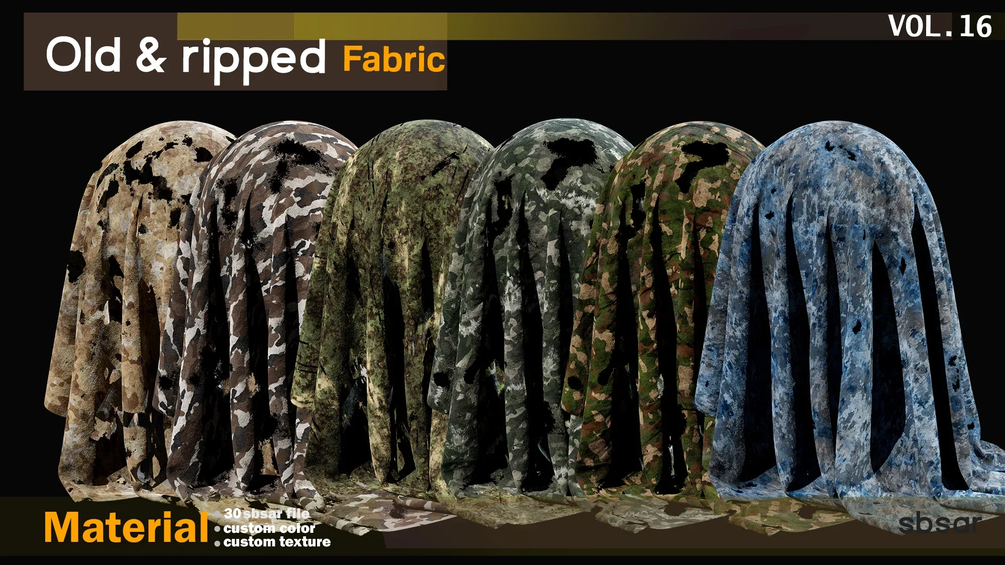 procedural old & ripped(torn) fabric Material -SBSAR -custom color -custom fabric -VOL 16