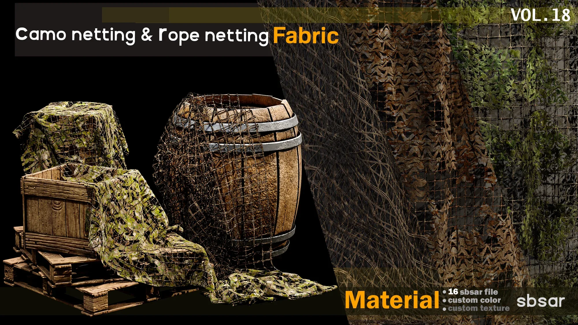 camo netting & rope netting fabric Material -SBSAR -custom color/ custom fabric -VOL 18