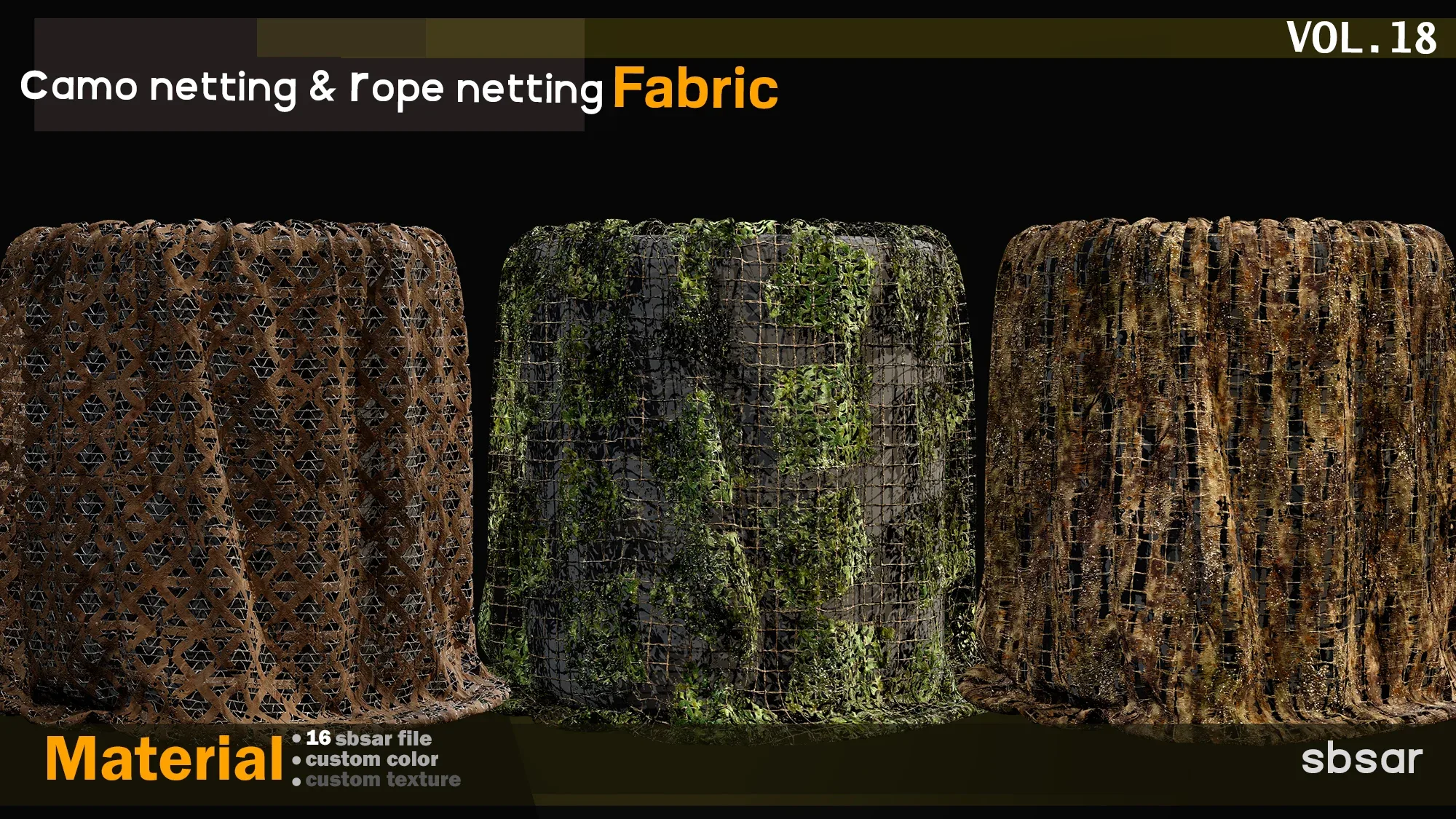 camo netting & rope netting fabric Material -SBSAR -custom color/ custom fabric -VOL 18