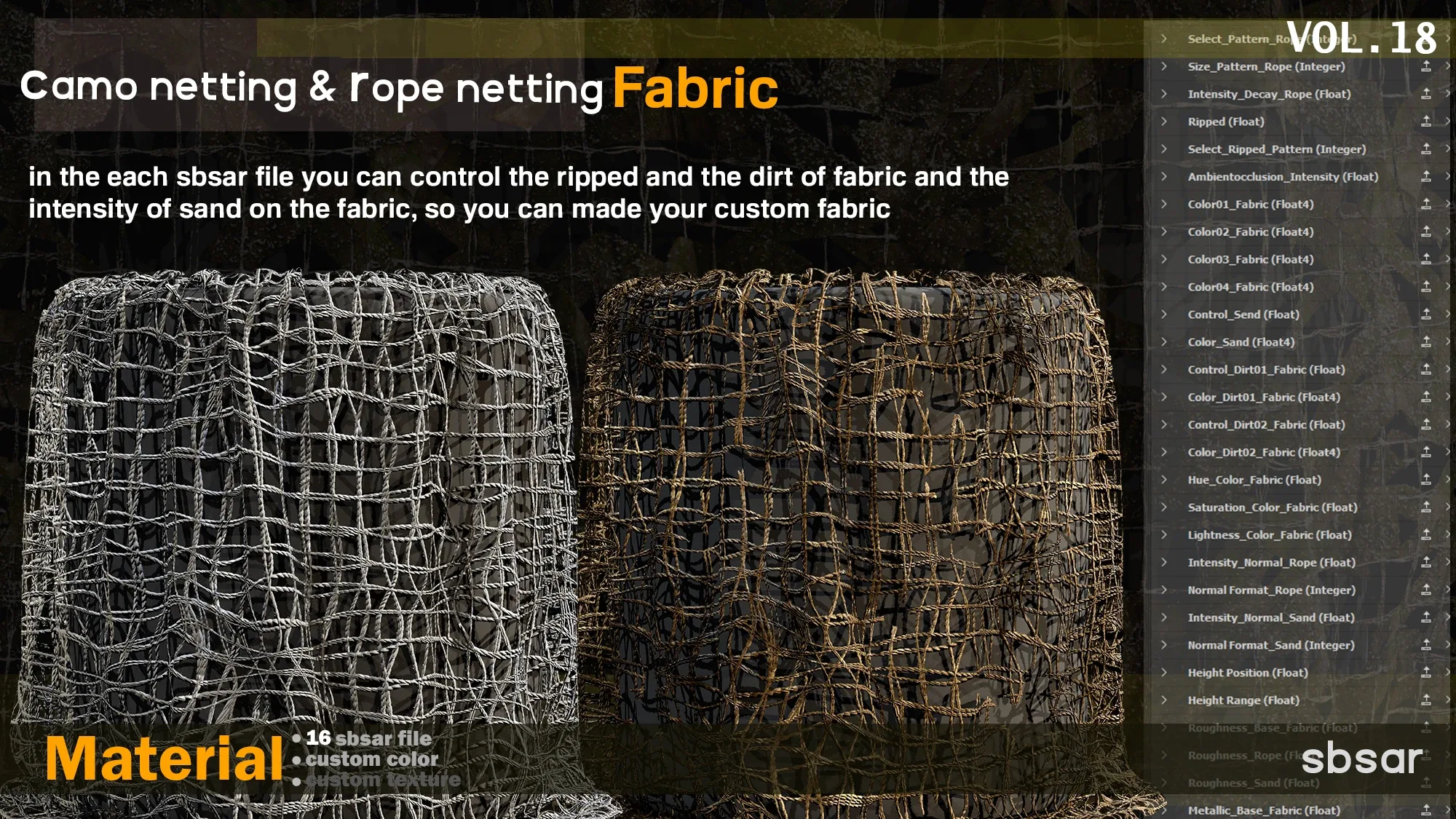 camo netting & rope netting fabric Material -SBSAR -custom color/ custom fabric -VOL 18