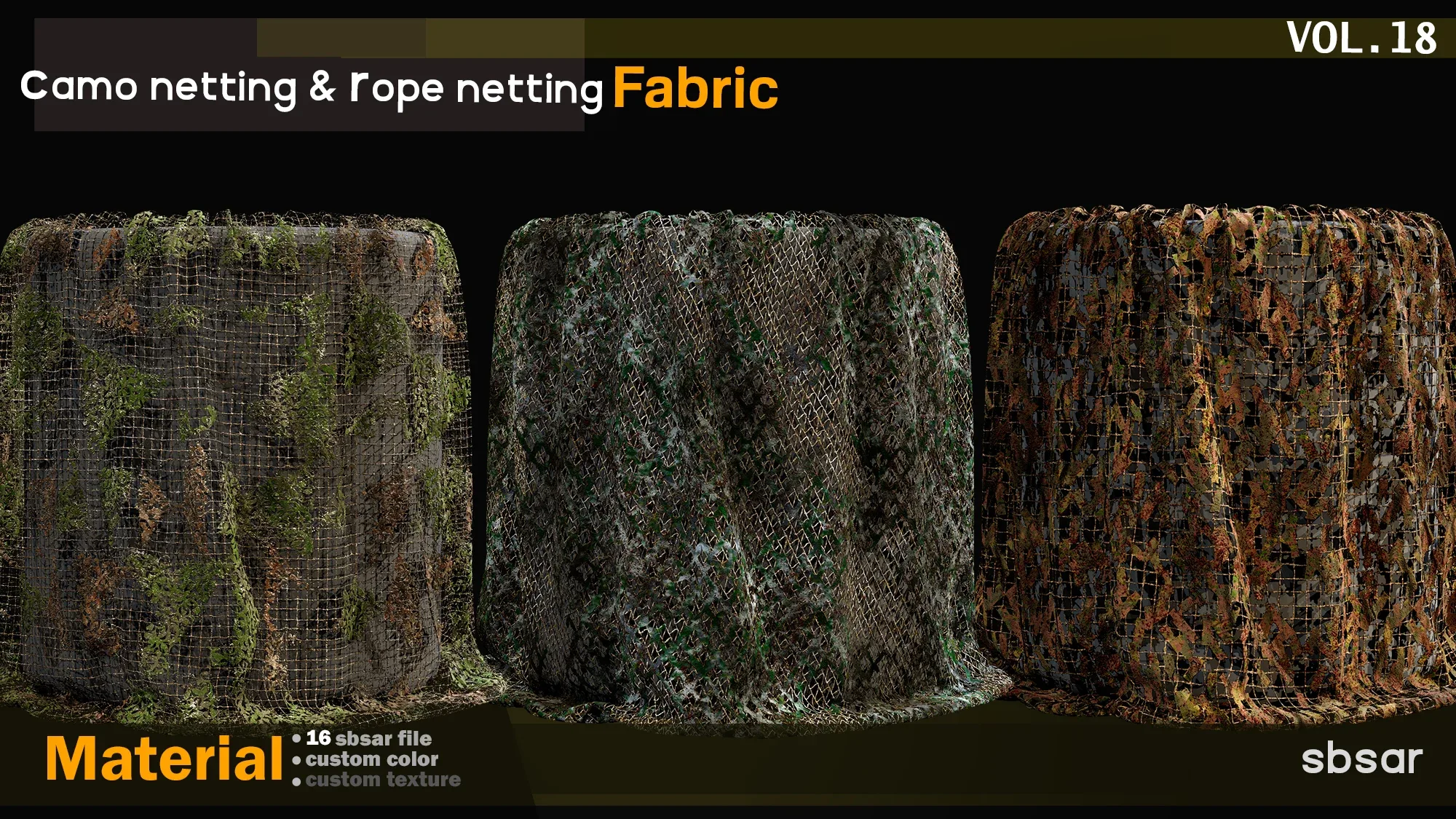 camo netting & rope netting fabric Material -SBSAR -custom color/ custom fabric -VOL 18