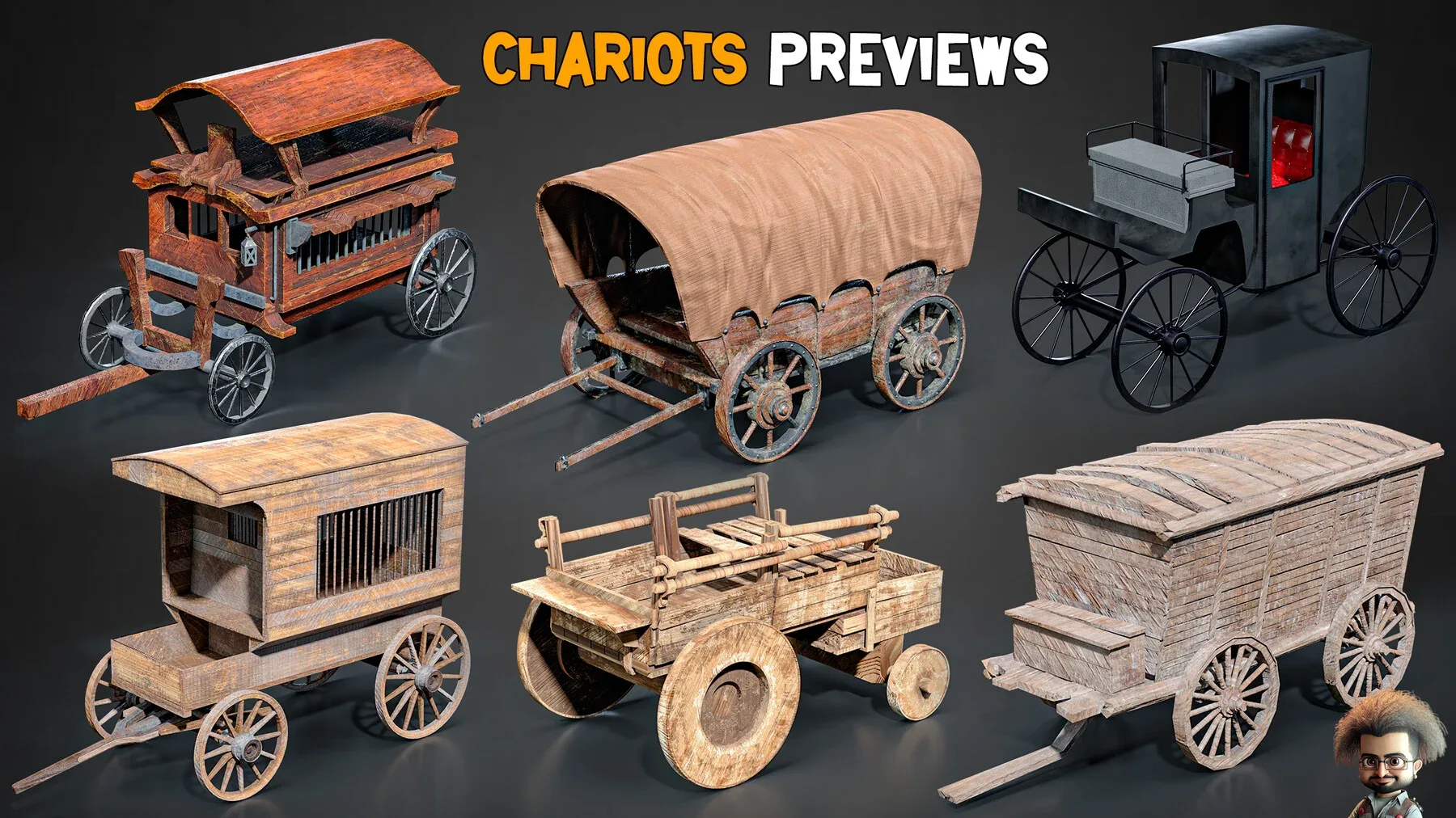 30 Chariots 3D Models + 4K Textures