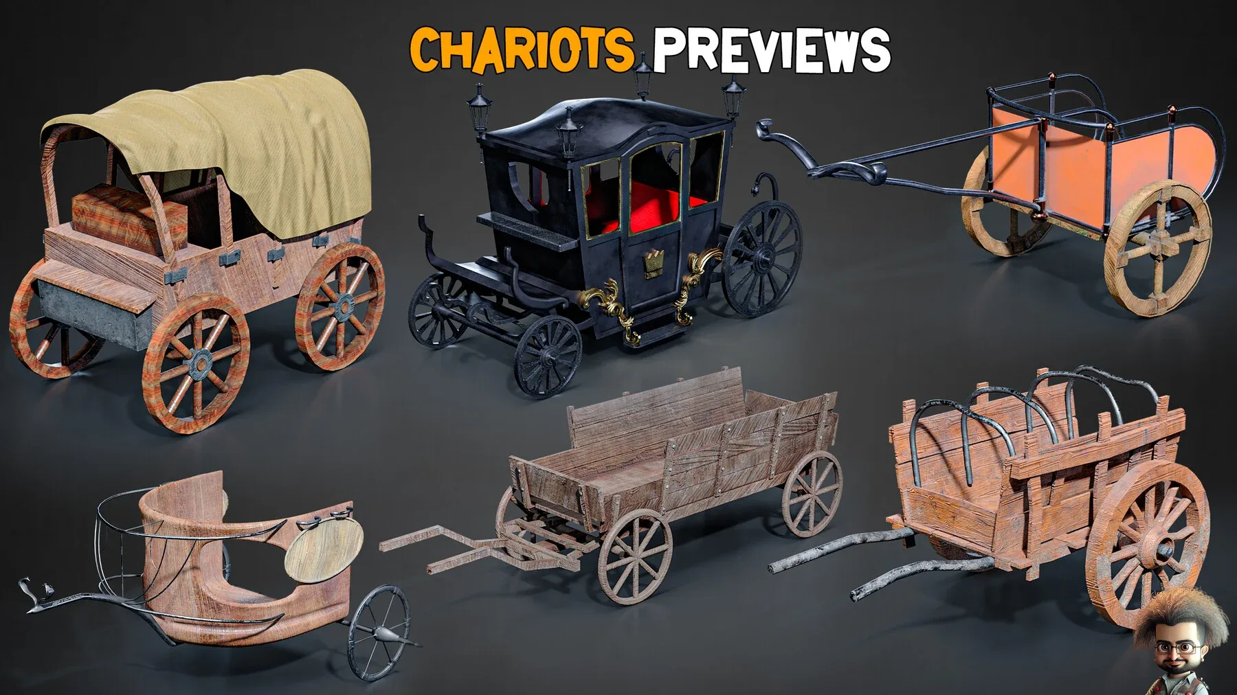 30 Chariots 3D Models + 4K Textures