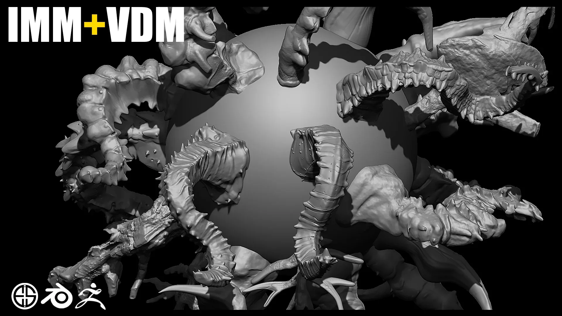 90 HORN IMM + VDM BRUSH SET - Zbrush + Blender Brushes - Vol 01