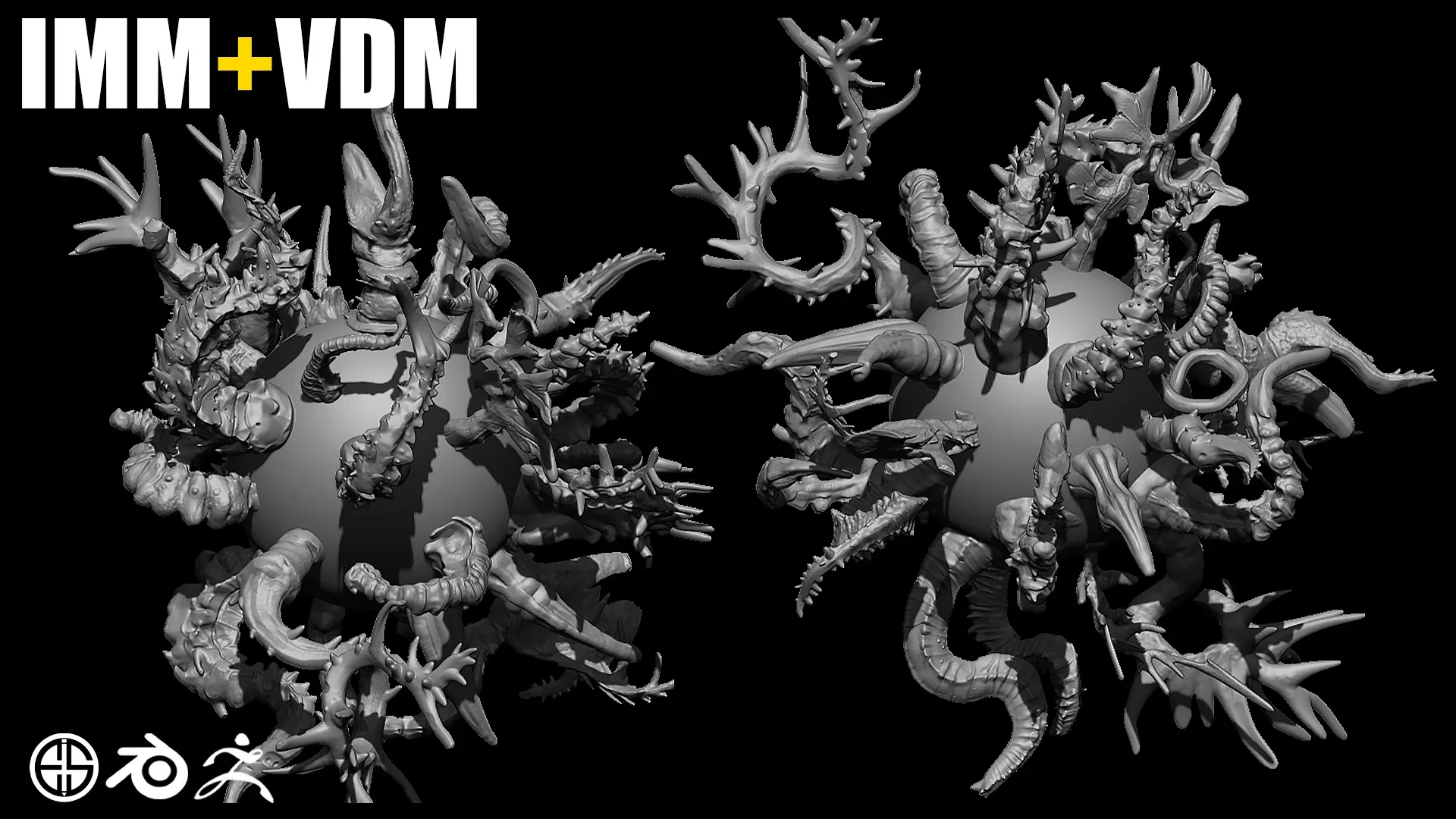 90 HORN IMM + VDM BRUSH SET - Zbrush + Blender Brushes - Vol 01