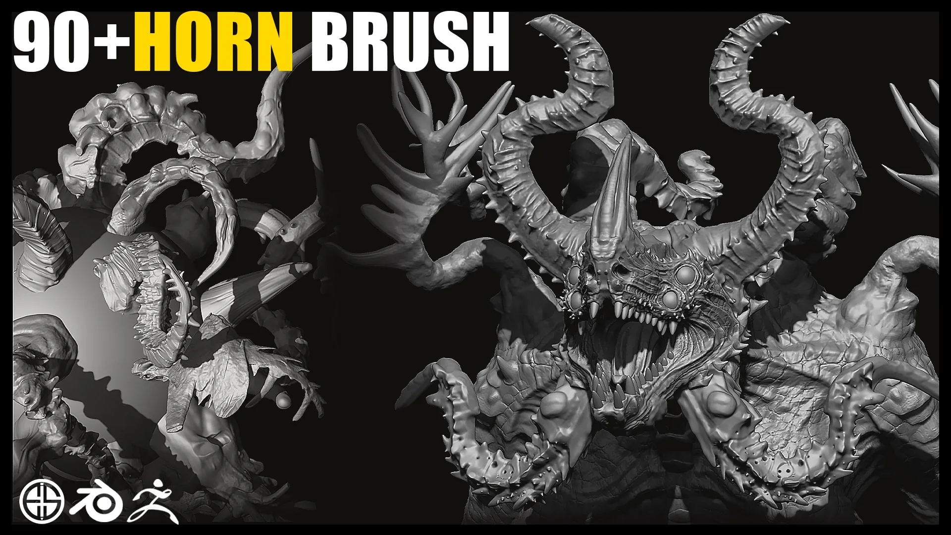 90 HORN IMM + VDM BRUSH SET - Zbrush + Blender Brushes - Vol 01