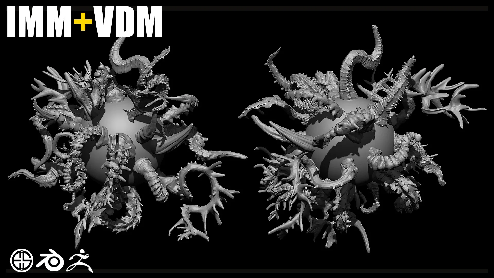 90 HORN IMM + VDM BRUSH SET - Zbrush + Blender Brushes - Vol 01