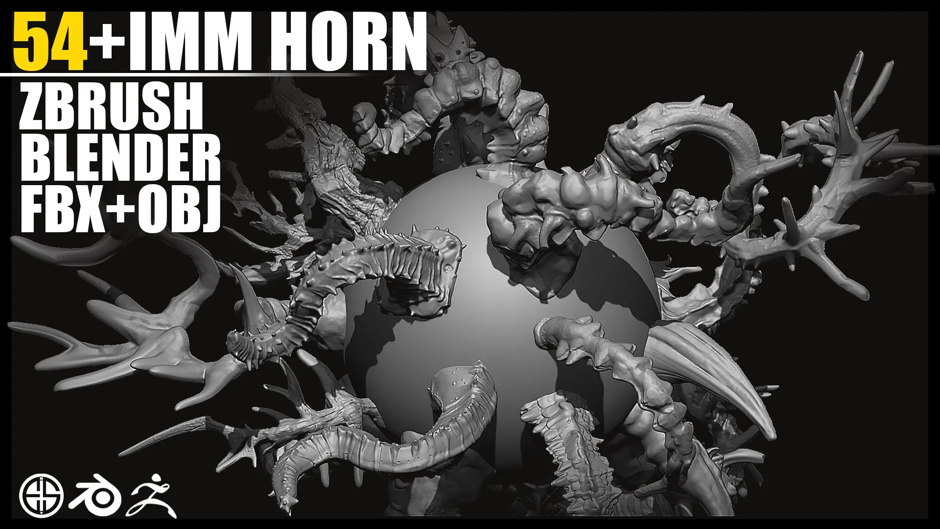 90 HORN IMM + VDM BRUSH SET - Zbrush + Blender Brushes - Vol 01