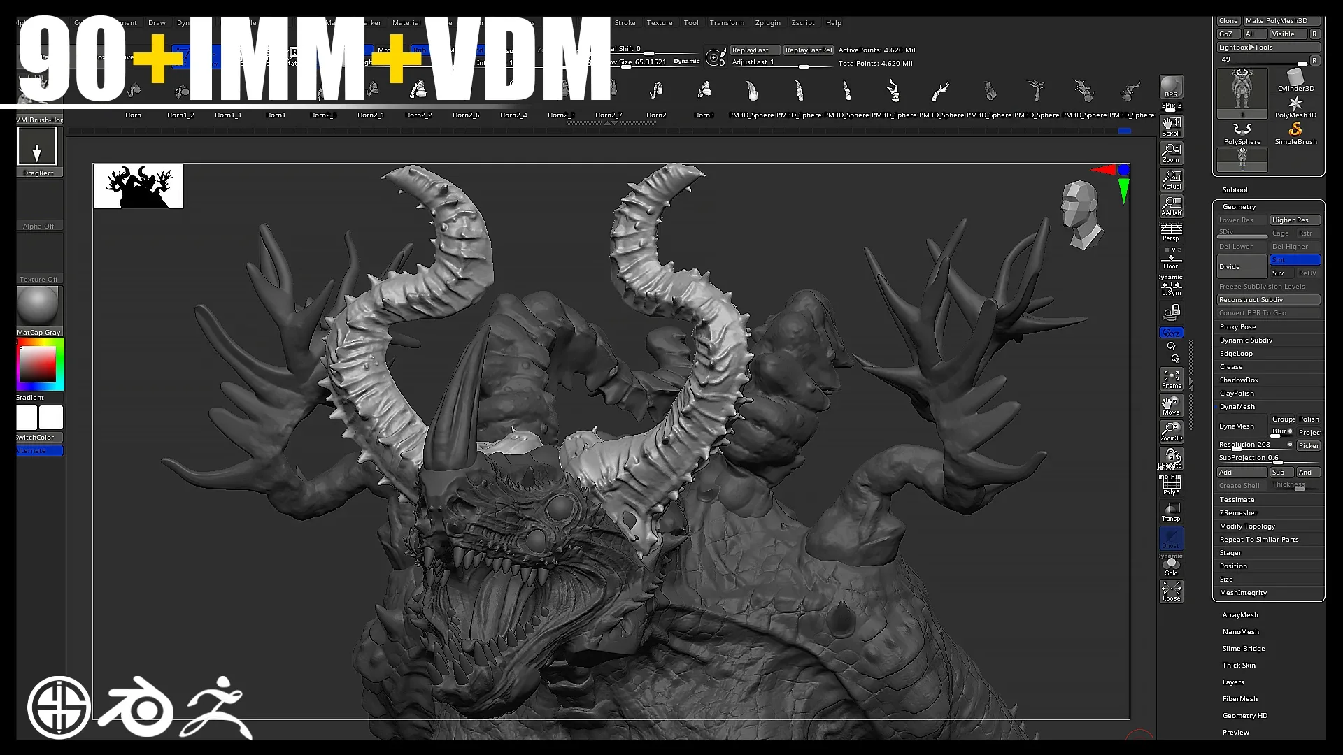 90 HORN IMM + VDM BRUSH SET - Zbrush + Blender Brushes - Vol 01