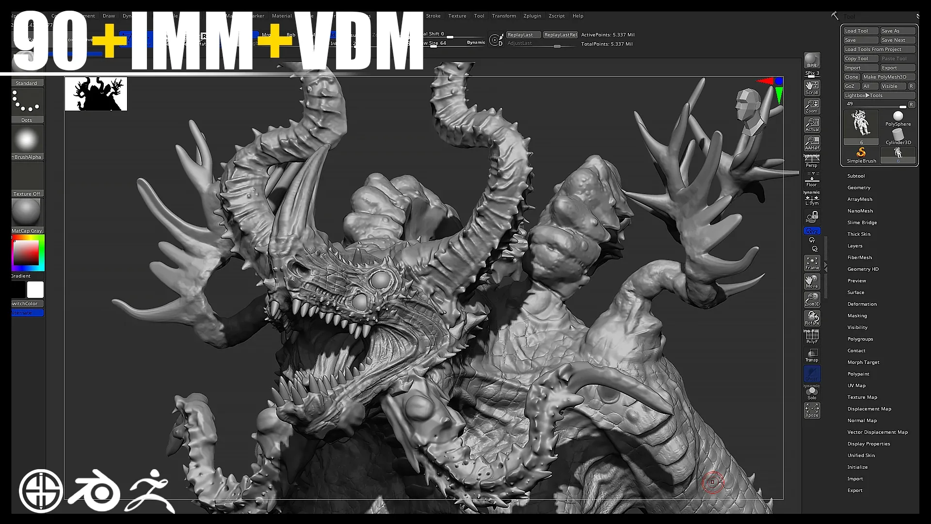 90 HORN IMM + VDM BRUSH SET - Zbrush + Blender Brushes - Vol 01